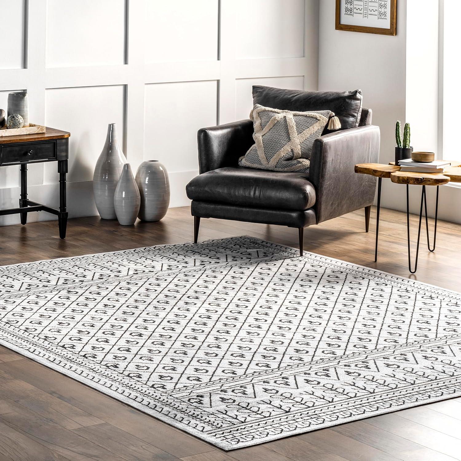 Nuloom Casandra Moroccan 4x6 Machine Washable Indoor Area Rug for Living Room Bedroom Dining Room Kitchen, Grey/Ivory