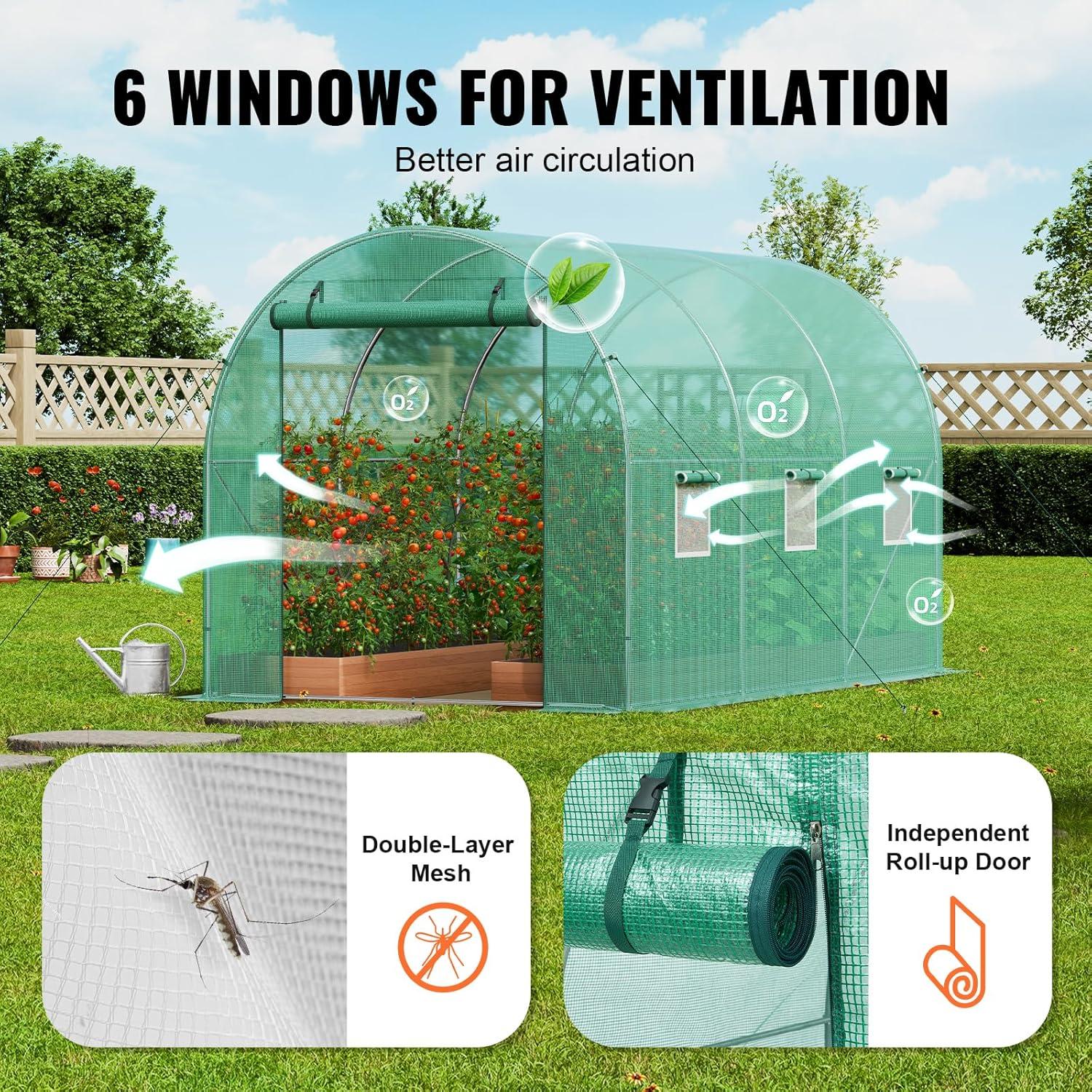 VEVOR Walk-in Tunnel Greenhouse Galvanized Frame PE Cover