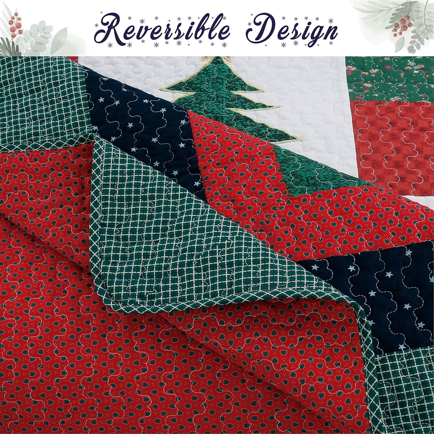Cozy Line Home Fashion Happy Christmas Christmas Reversible Farmhouse Country Quilt Set