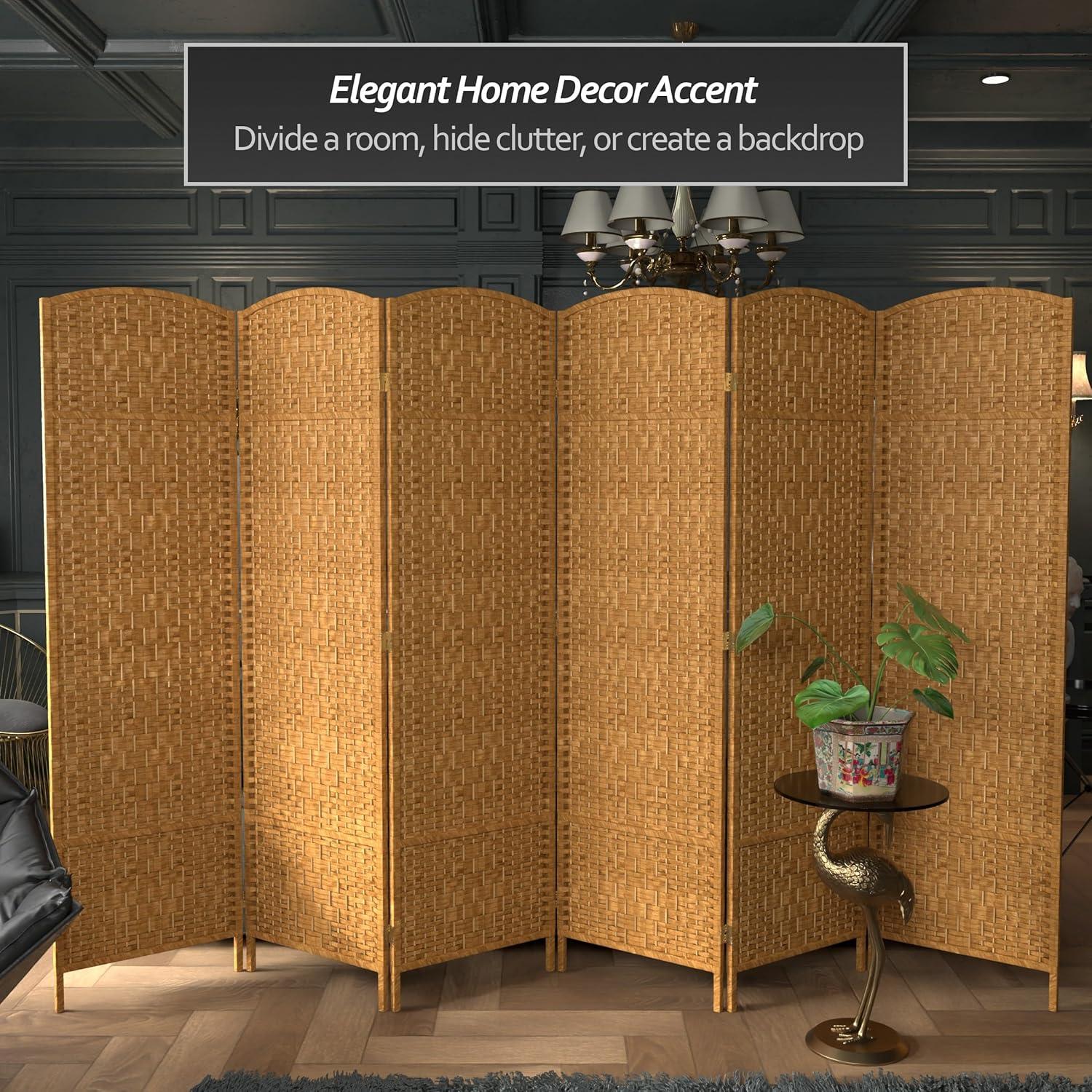 Oriental Furniture 6 ft. Tall Diamond Weave Room Divider - Light Beige - 6 Panel