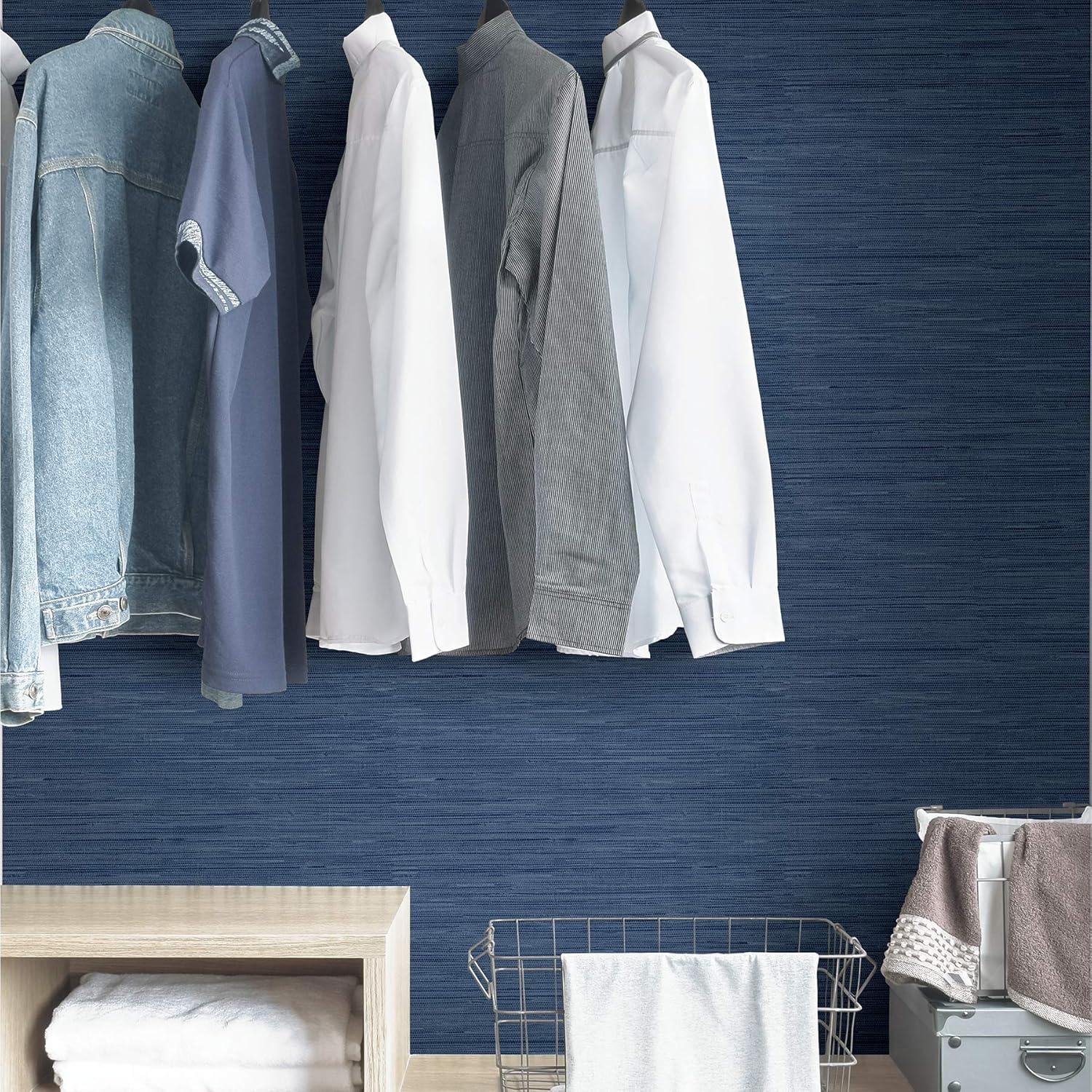 InHome 216-in by 20.8-in Avery Weave Navy Peel And Stick Chinese Wallpaper, 216-in by 20.8-in, 31.2 sq. ft.
