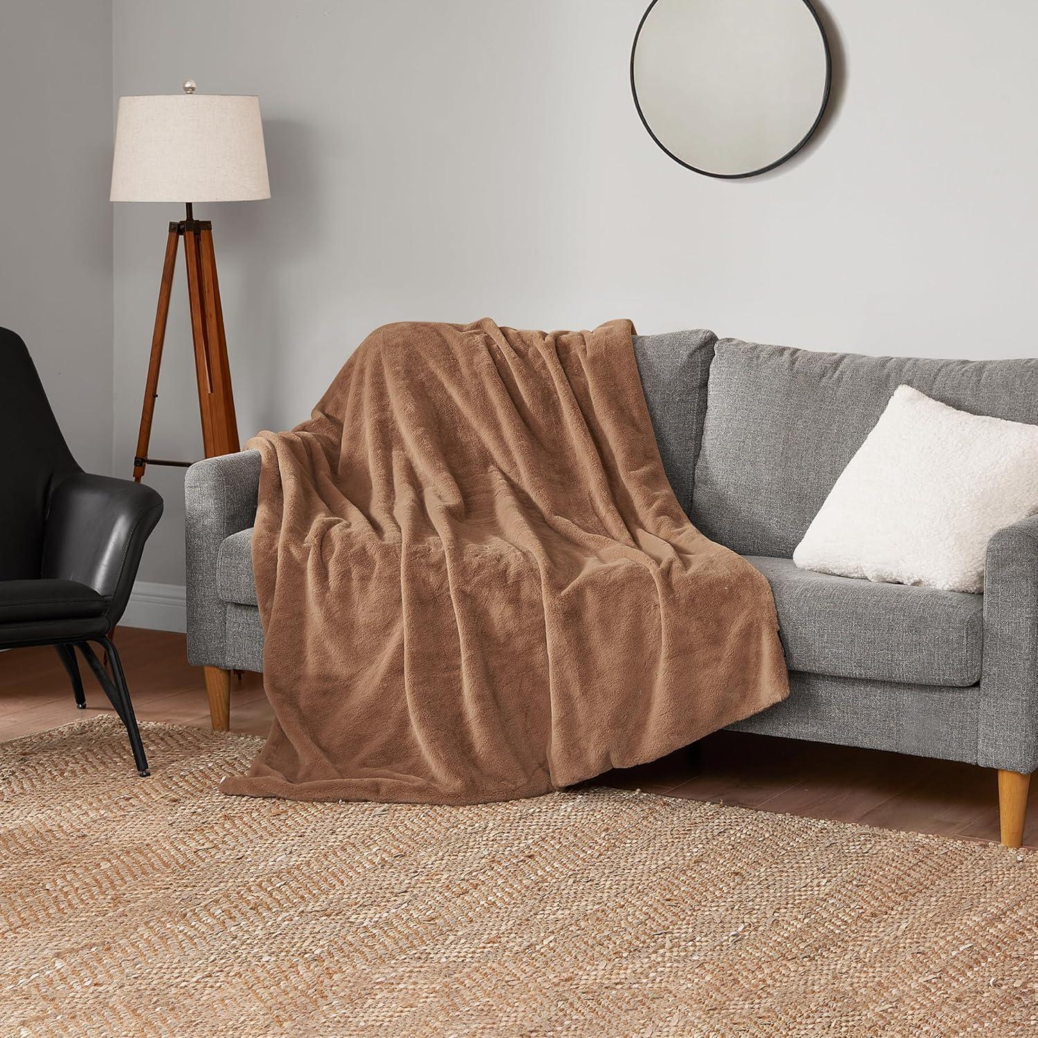Lucky Brand Lucky Brand Reversible Solid Rabbit Mink Faux Fur Luxurious & Soft Thow Blankets - 50" x 70"
