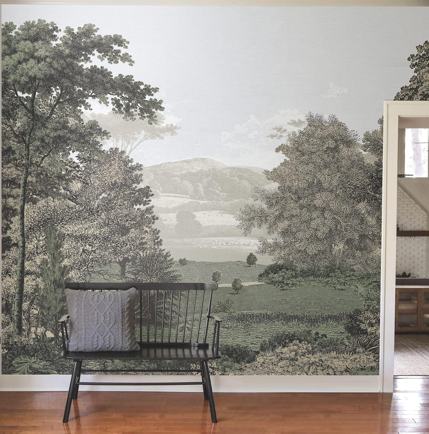 Morning Light Scenic Pastures Black and Gray Peel & Stick Wall Mural