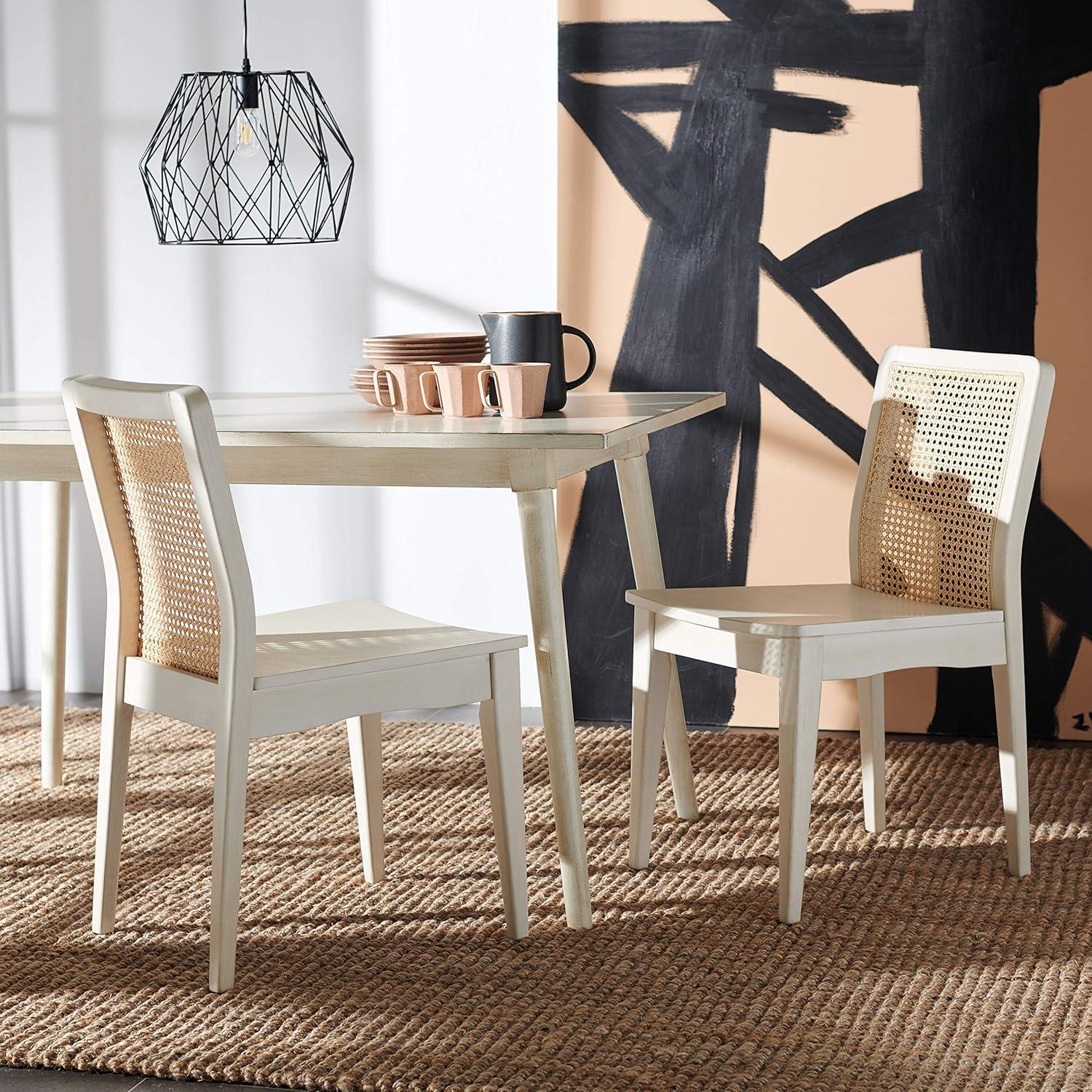 Benicio White and Natural Rattan Coastal Side Chair