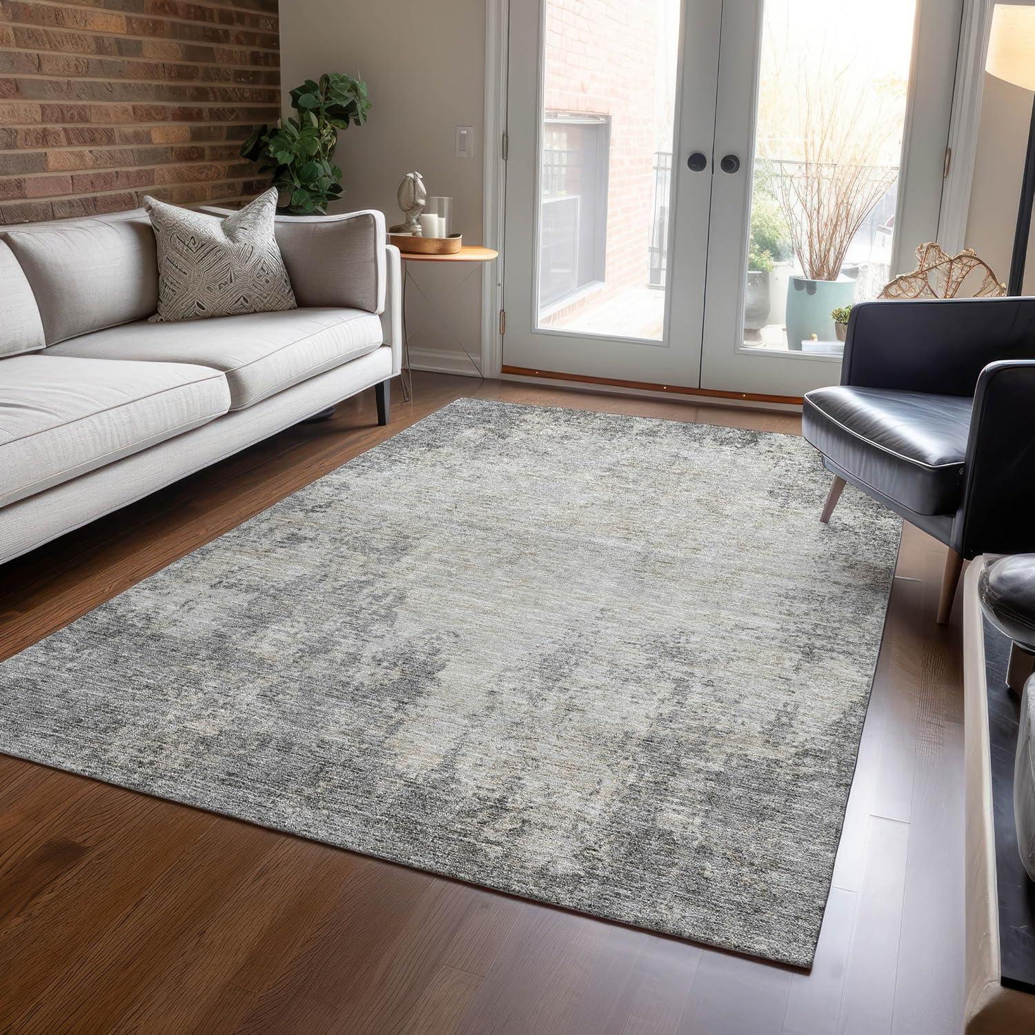 Gray Abstract Machine-Washable Indoor Outdoor Rug 2'6" x 3'10"