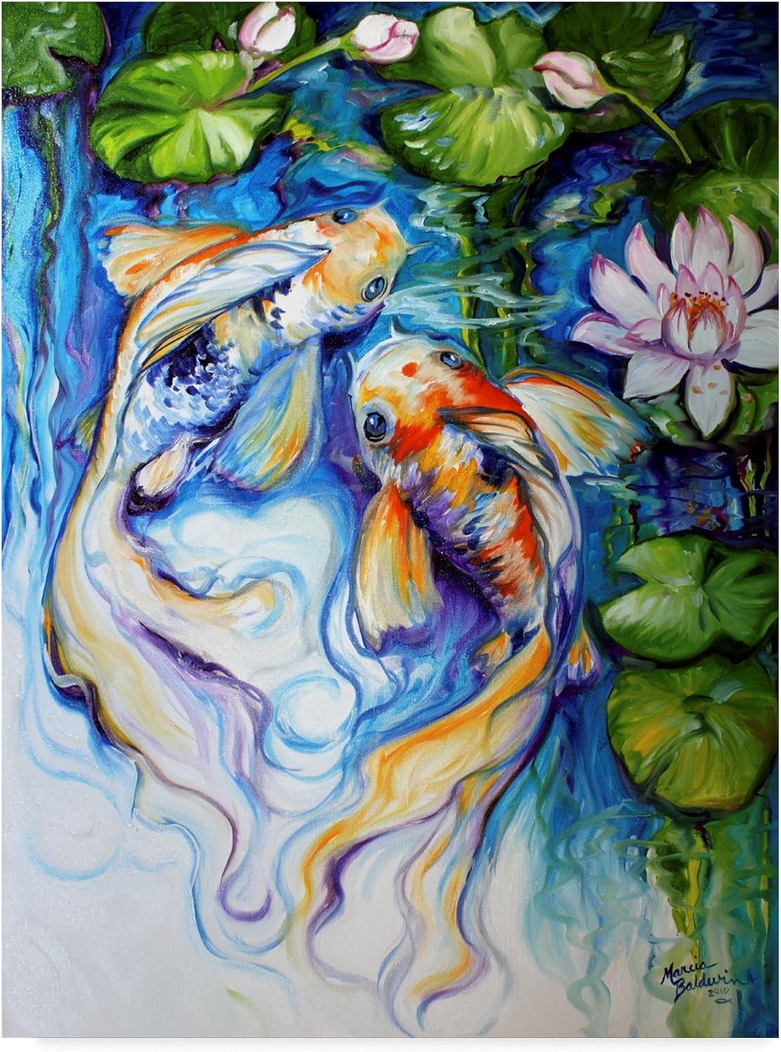 Trademark Fine Art -Marcia Baldwin 'Koi Koi And Lily' Canvas Art - 32''x24''