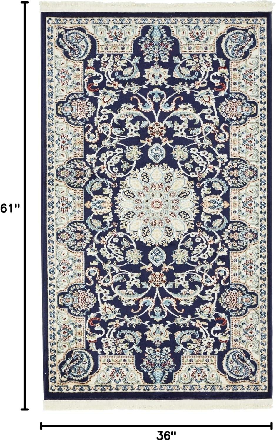 Rugs.com Rabia Collection Rug – 3' x 5' Navy Blue Low Rug Perfect For Entryways, Kitchens, Breakfast Nooks, Accent Pieces