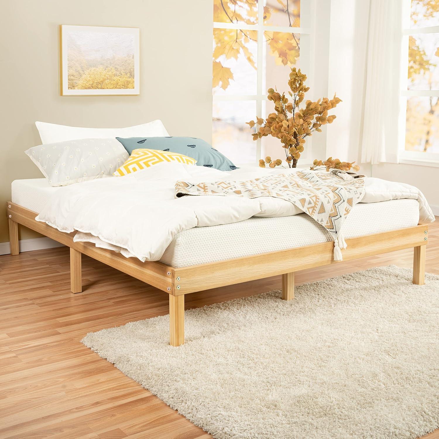 Natural King Solid Wood Platform Bed Frame with Slats