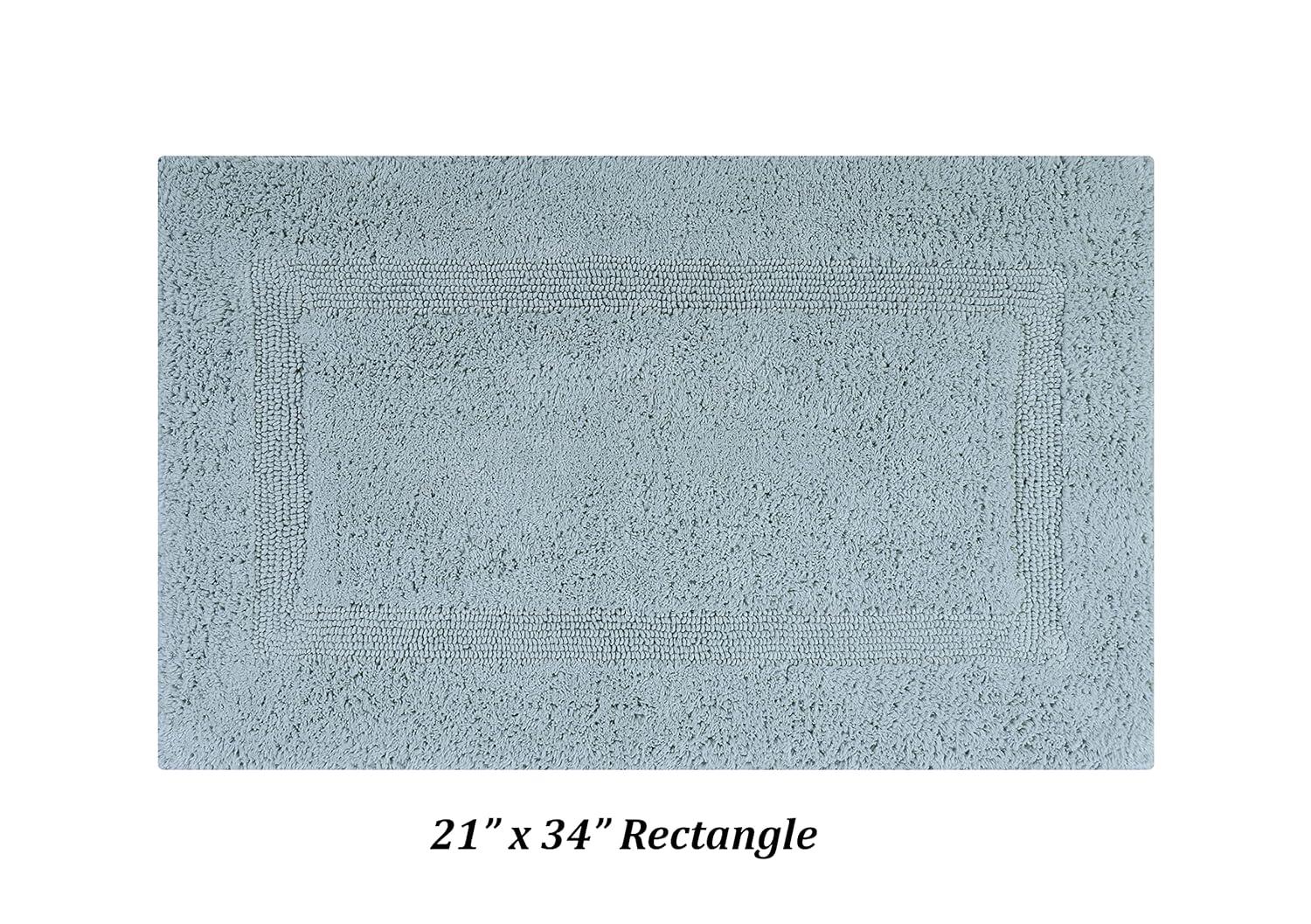 Better Trends Lux 100% Cotton Tufted Solid Reversible Bath Rug Set 2 PC (17" x 24" | 21" x 34") - Blue