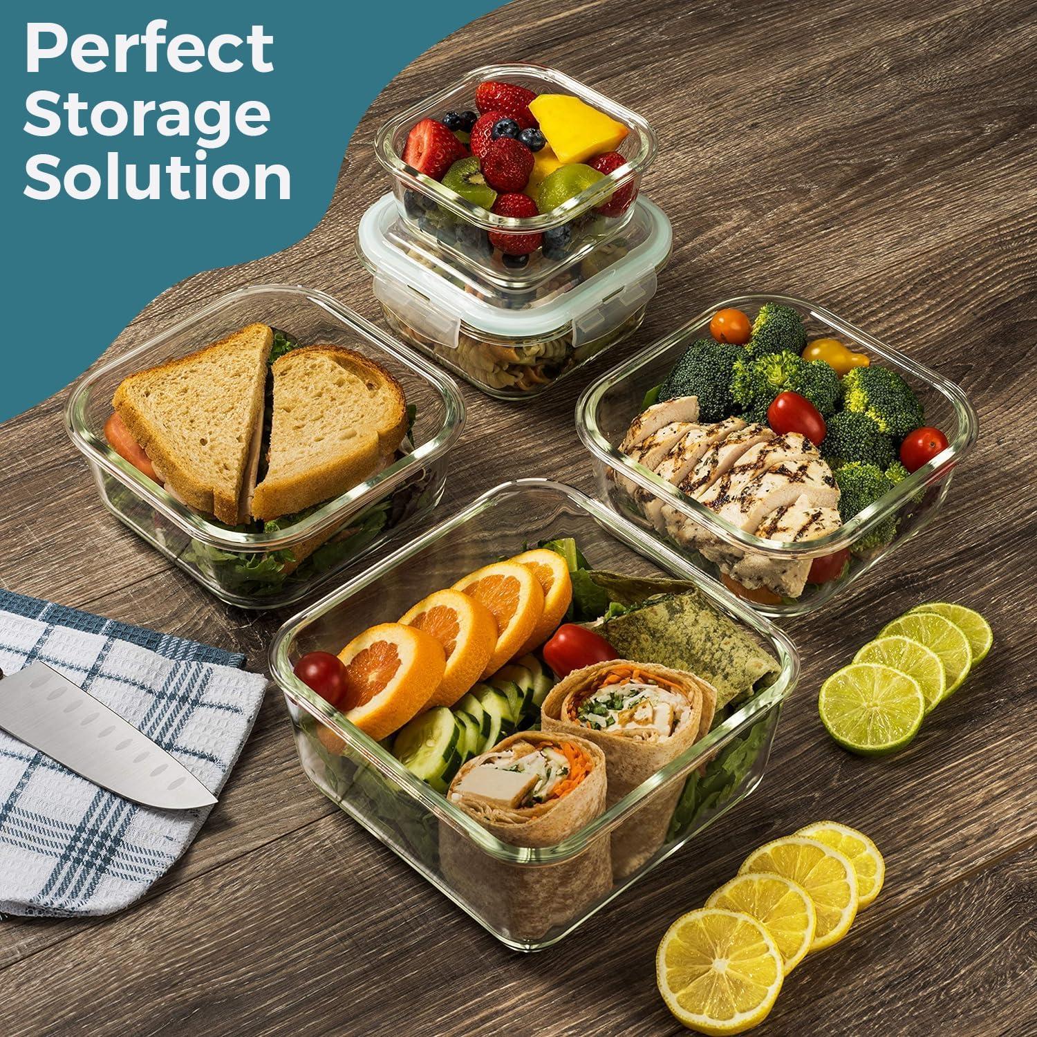 Razab 10-Piece Glass Food Storage Containers with Airtight Lids – Leakproof, BPA-Free, Oven, Microwave, Freezer & Dishwasher Safe Meal Prep Containers for Kitchen & Pantry Organization