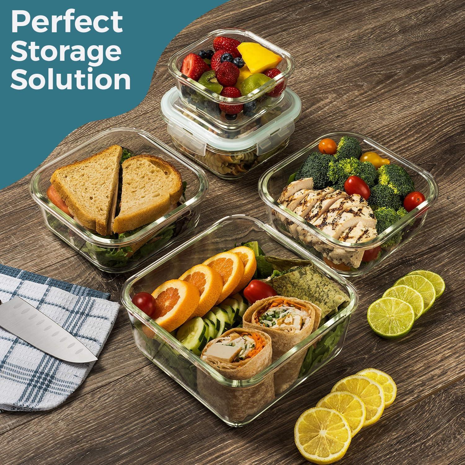 Razab 10-Piece Glass Food Storage Containers with Airtight Lids – Leakproof, BPA-Free, Oven, Microwave, Freezer & Dishwasher Safe Meal Prep Containers for Kitchen & Pantry Organization