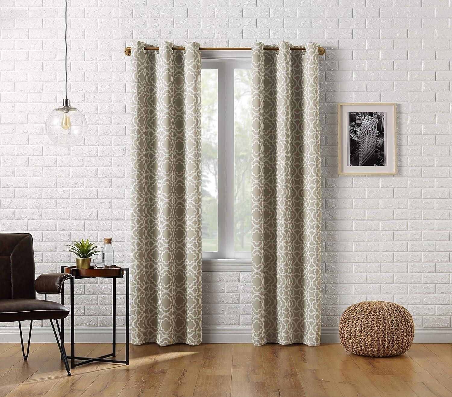 40"x95" Sun Zero Blackout Barnett Trellis Grommet Curtain Panel Taupe: Modern Geometric, Energy Efficient, Noise Reduction