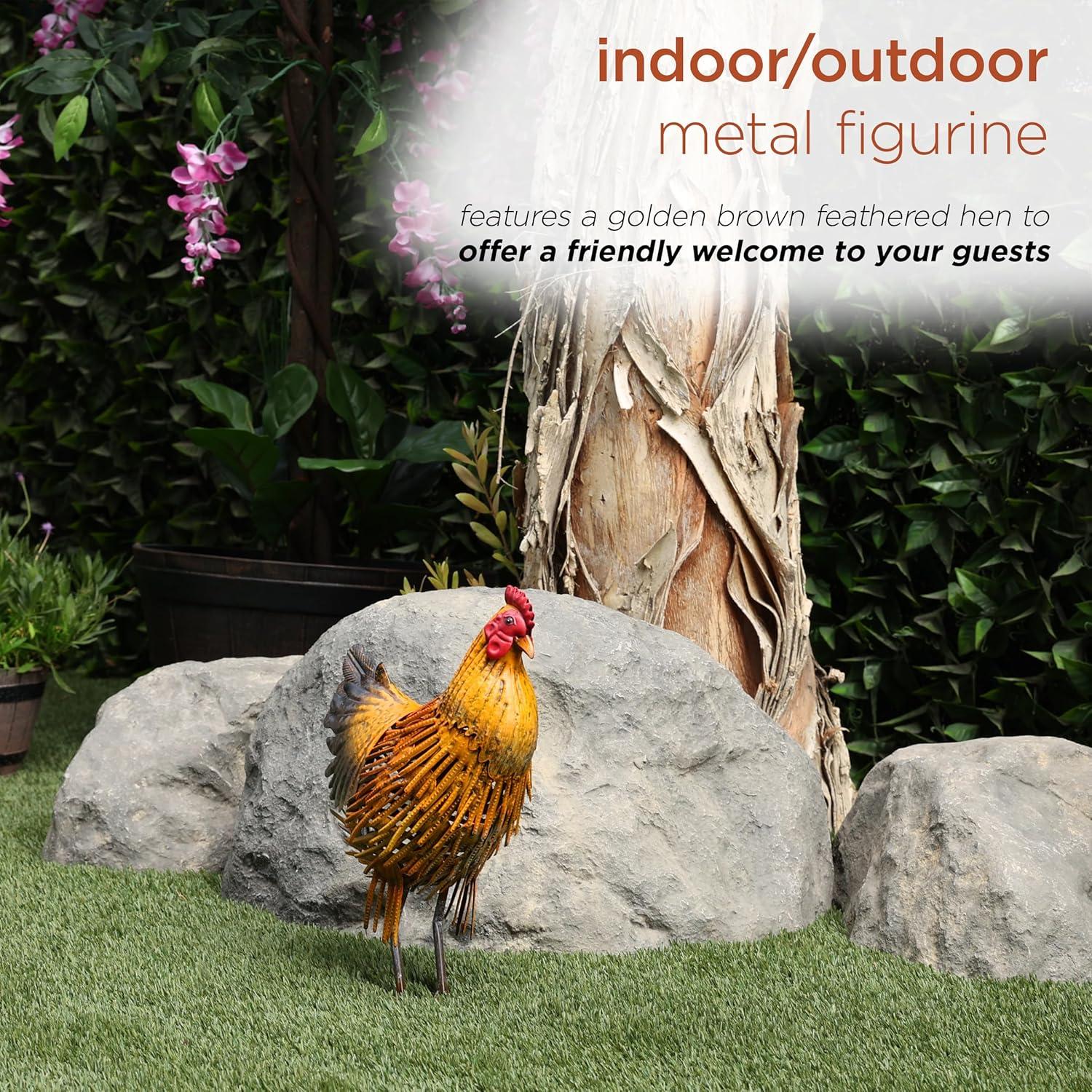 16" Indoor/Outdoor Metal Hen Decorative Garden Statue Golden Brown - Alpine Corporation: Iron Crafted Yard Art