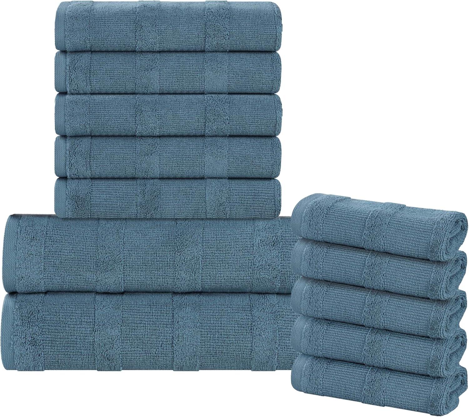 Denim Blue 12-Piece Ribbed Turkish Cotton Towel Set