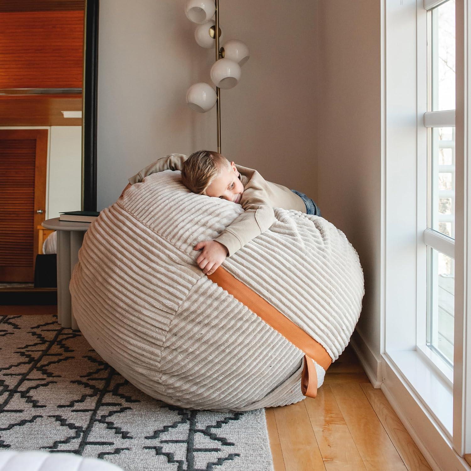 Big Joe Foam Filled Bean Bag Chair with Removable Cover, Corded Plush, Vegan Leather Accents, Medium to XXL Size