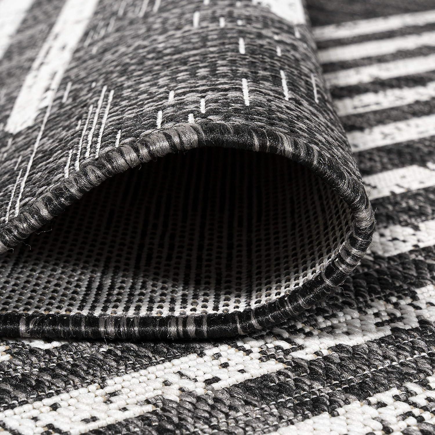3'x5' Zolak Berber Stripe Geometric Indoor/Outdoor Area Rug, Black/Ivory - JONATHAN Y