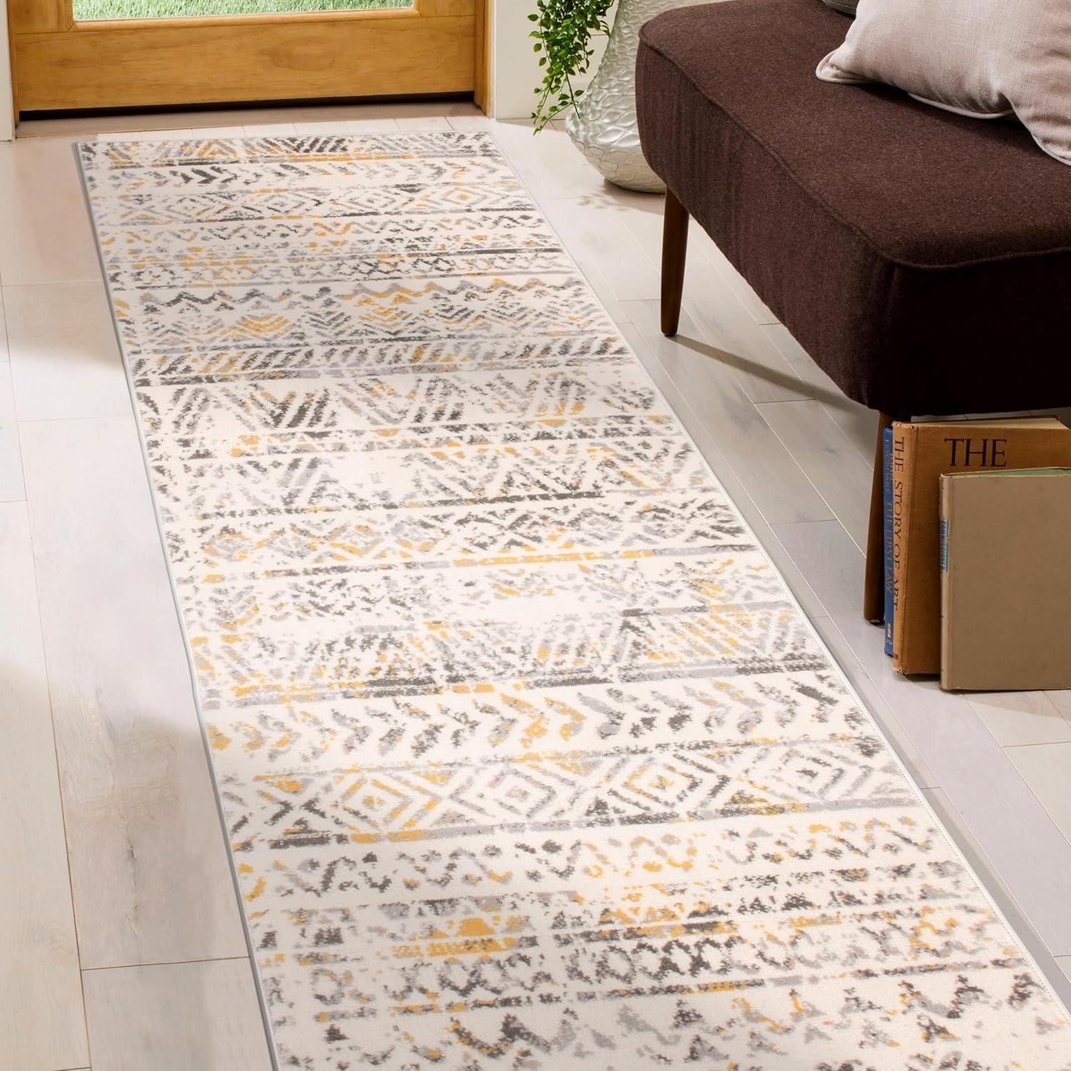 World Rug Gallery Geometric Distressed Bohemian Yellow 2' x 7' Runner Rug