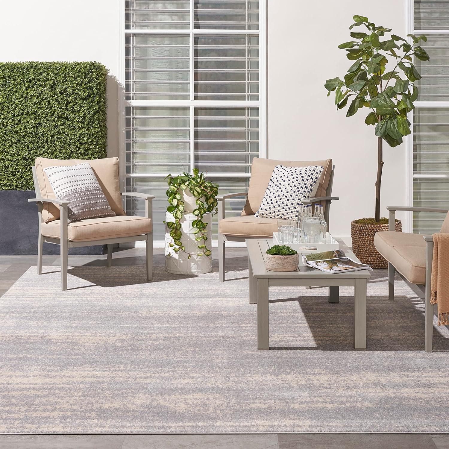 Nourison Essentials 10' x 14' Grey/Beige Modern Indoor/Outdoor Rug