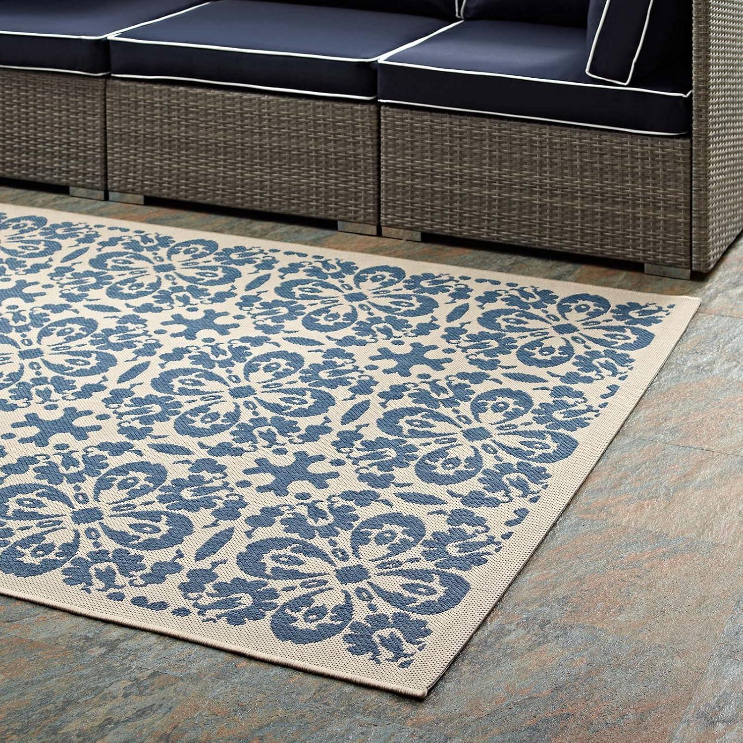 Ariana Vintage Floral Trellis 9' x 12' Blue and Beige Area Rug