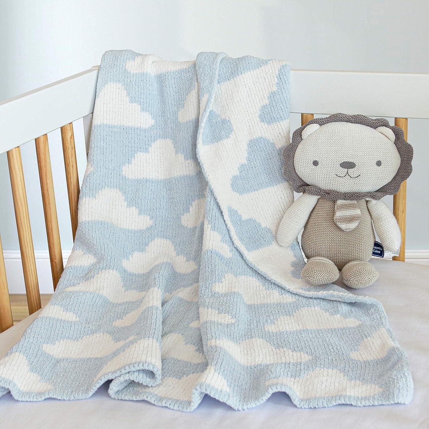 Living Textiles|Chenille Baby Blanket - Blue Clouds