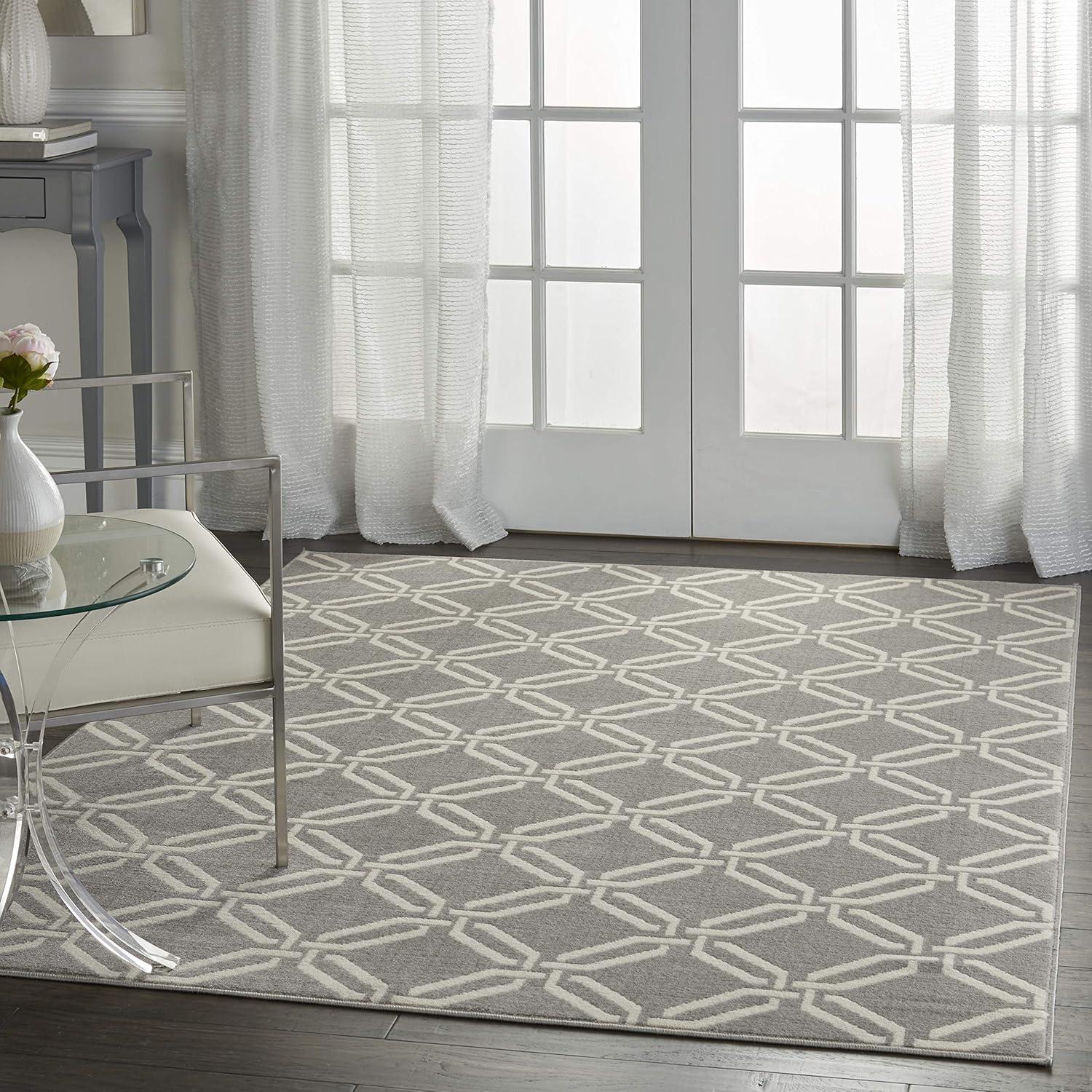 Nourison Jubilant 5'3" x 7'3" (5' x 7') Grey Area Rug Eclectic Retro Trellis by Nourison