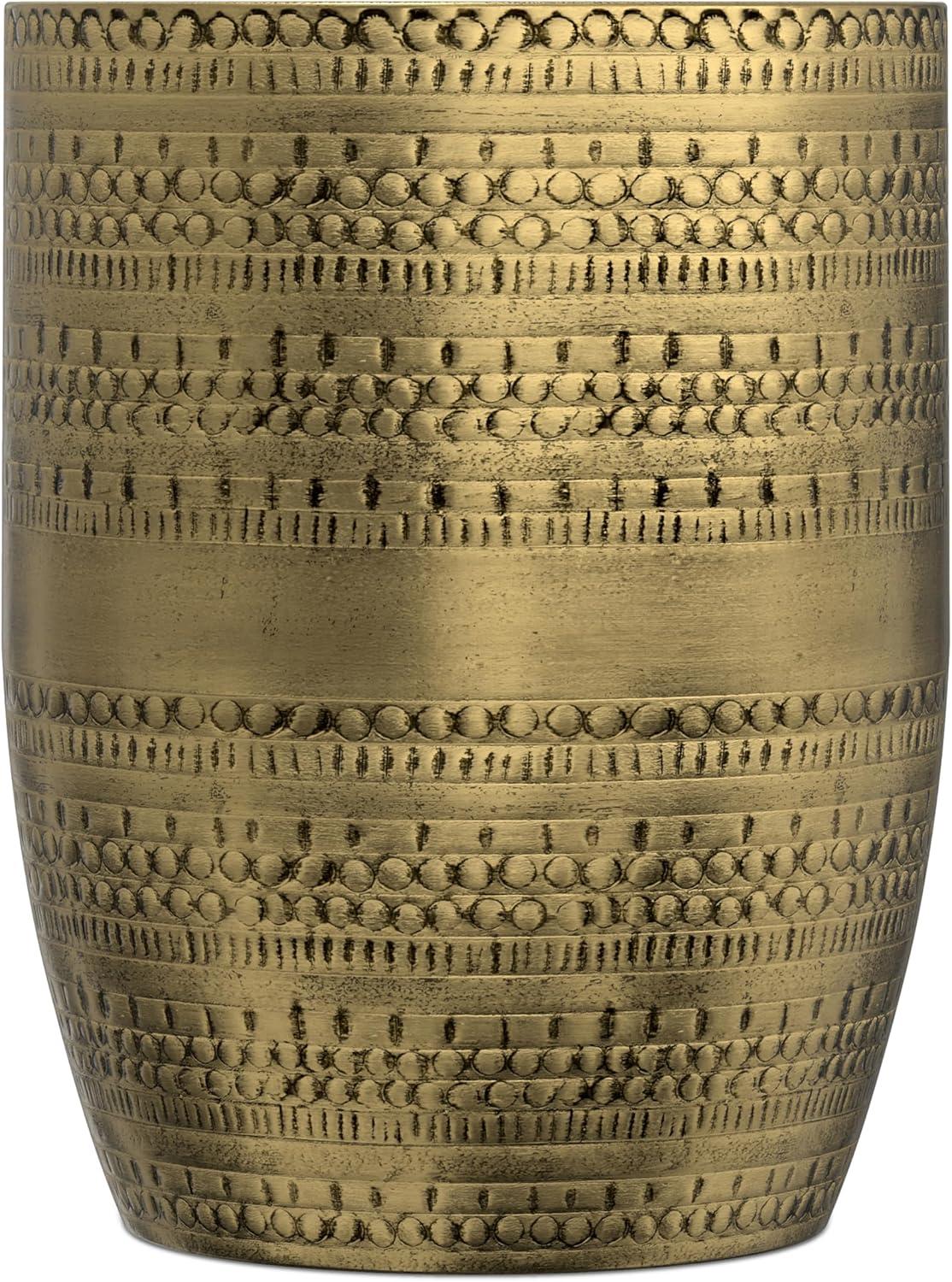 Bungalow Rose Johnsen 15"W Metal Industrial Boho Tribal Pattern Drum End Table with Textured Finish, Assembled