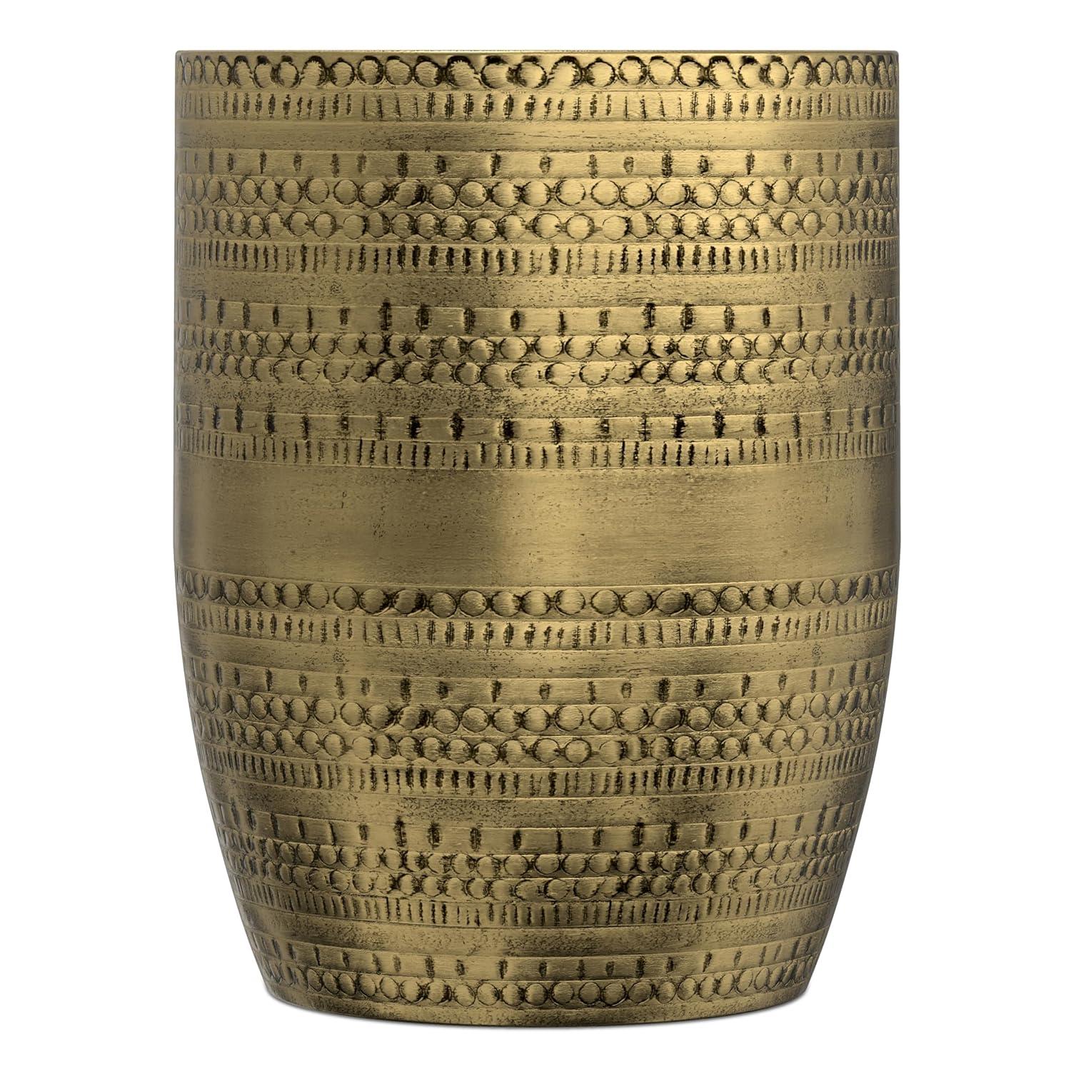 Bungalow Rose Johnsen 15"W Metal Industrial Boho Tribal Pattern Drum End Table with Textured Finish, Assembled