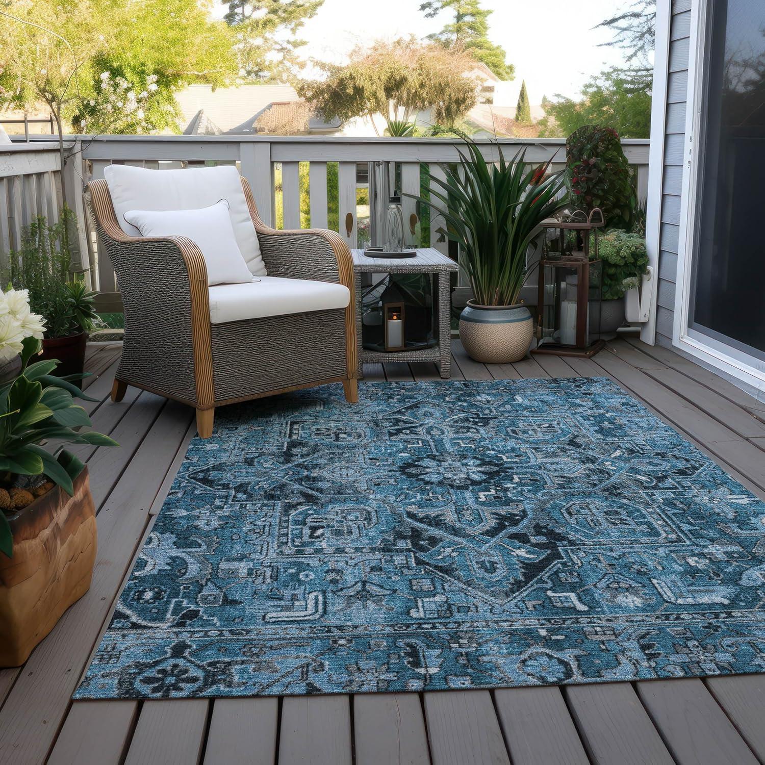 Blue 8' x 10' Synthetic Oriental Washable Area Rug