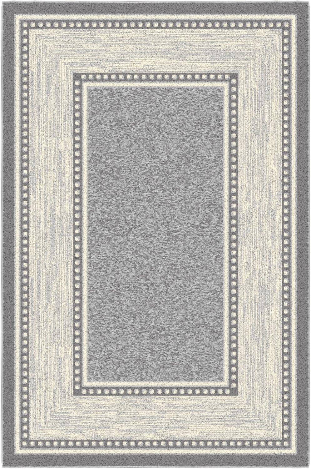 Ottomanson Machine Washable Non-Slip Rubberback Bordered 3x5 Indoor Area Rug, 3'3" x 5', Light Gray