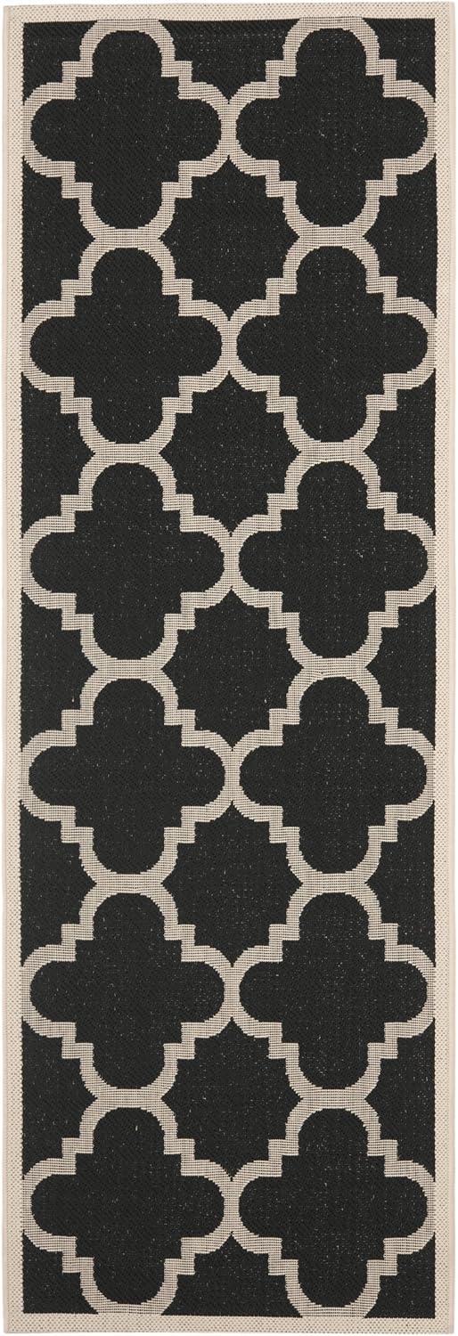 Black and Beige Synthetic Flat Woven Runner Rug