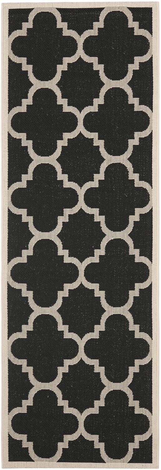Courtyard CY6243 Power Loomed Indoor and Outdoor Runner Rug - Black/Beige - 2'3"x12' - Safavieh