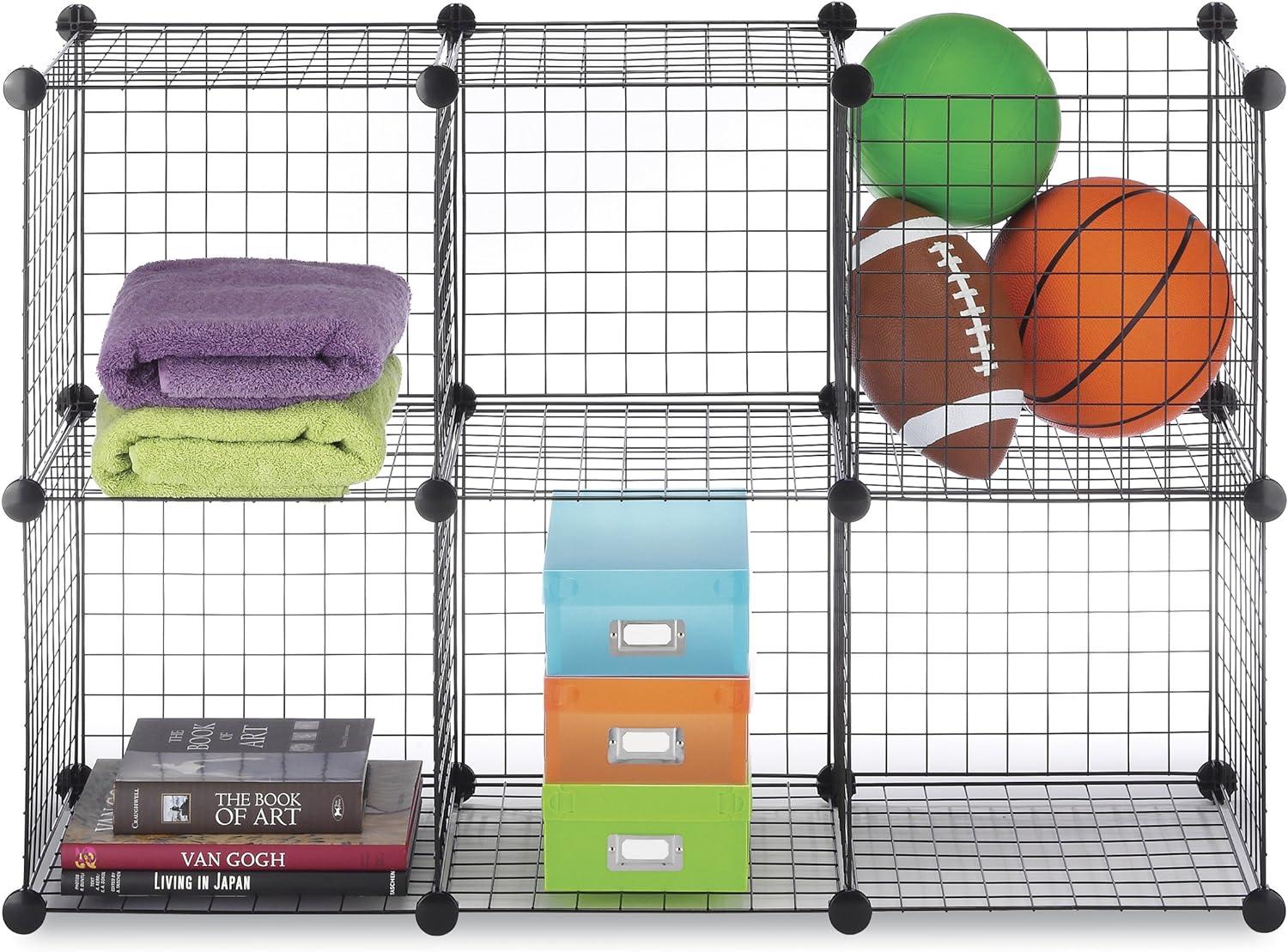 Modular Black Steel Storage Cubes for Kids and Office - Set of 6