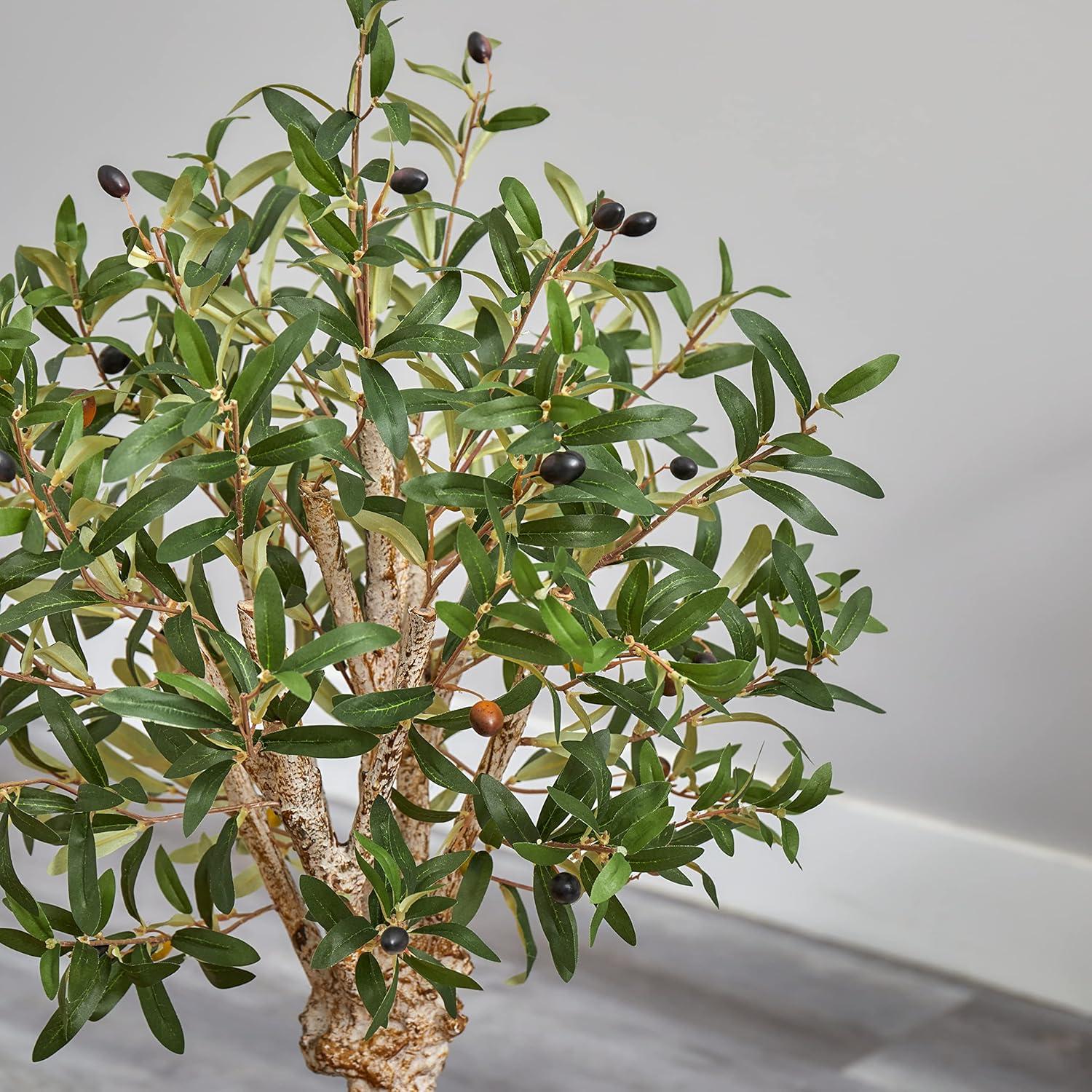 Nearly Natural 3.5-ft Olive Tree in White Tower Planter