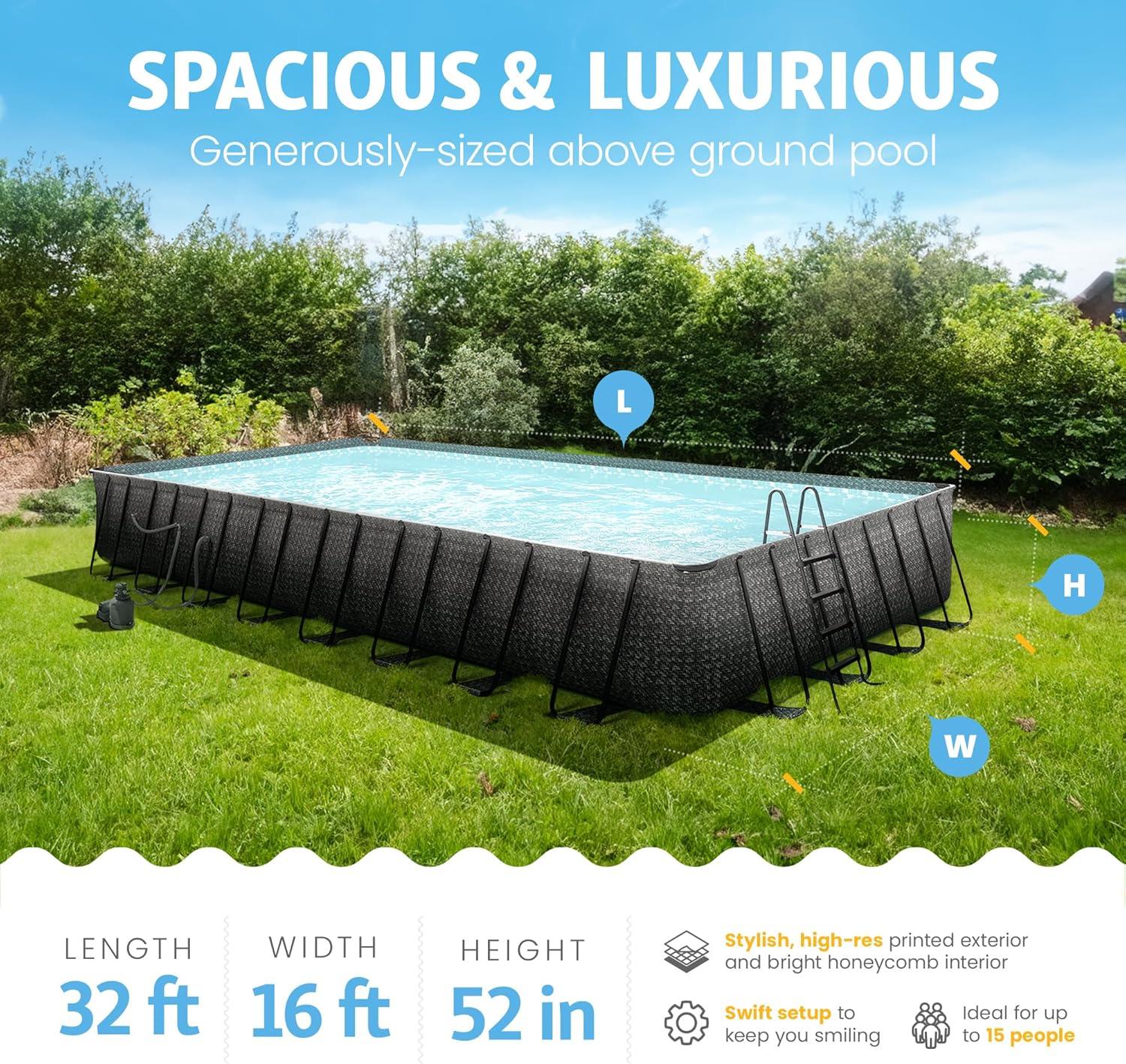 Funsicle 32' x 16' x 52" Oasis Rectangle Outdoor Above Ground Swimming Pool