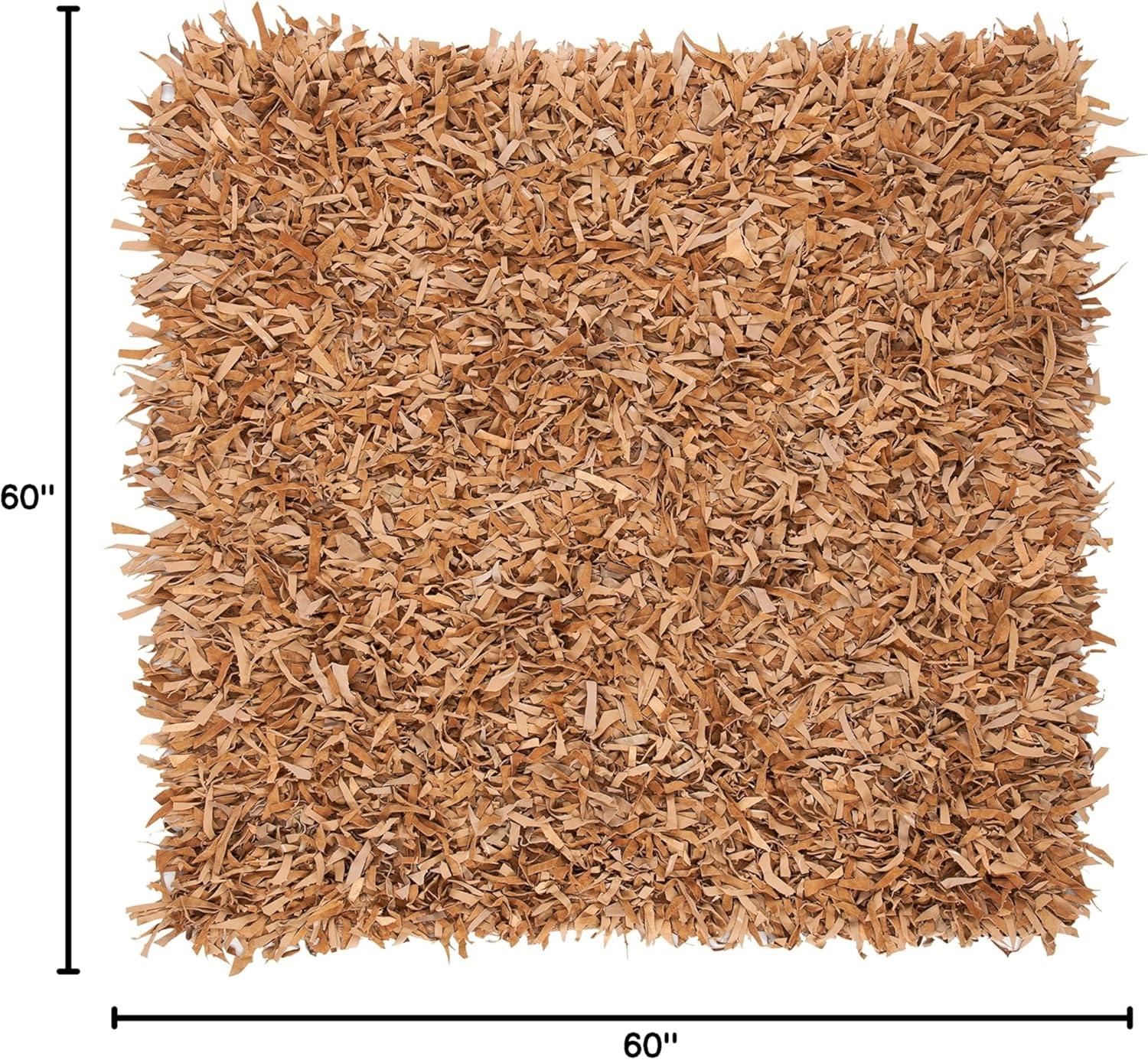 Leather Shag LSG601 Hand Knotted Area Rug - Light Gold - 5'x5' - Safavieh.