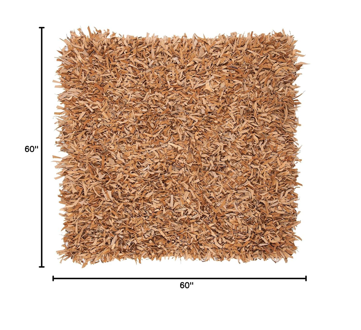 Leather Shag LSG601 Hand Knotted Area Rug - Light Gold - 5'x5' - Safavieh.