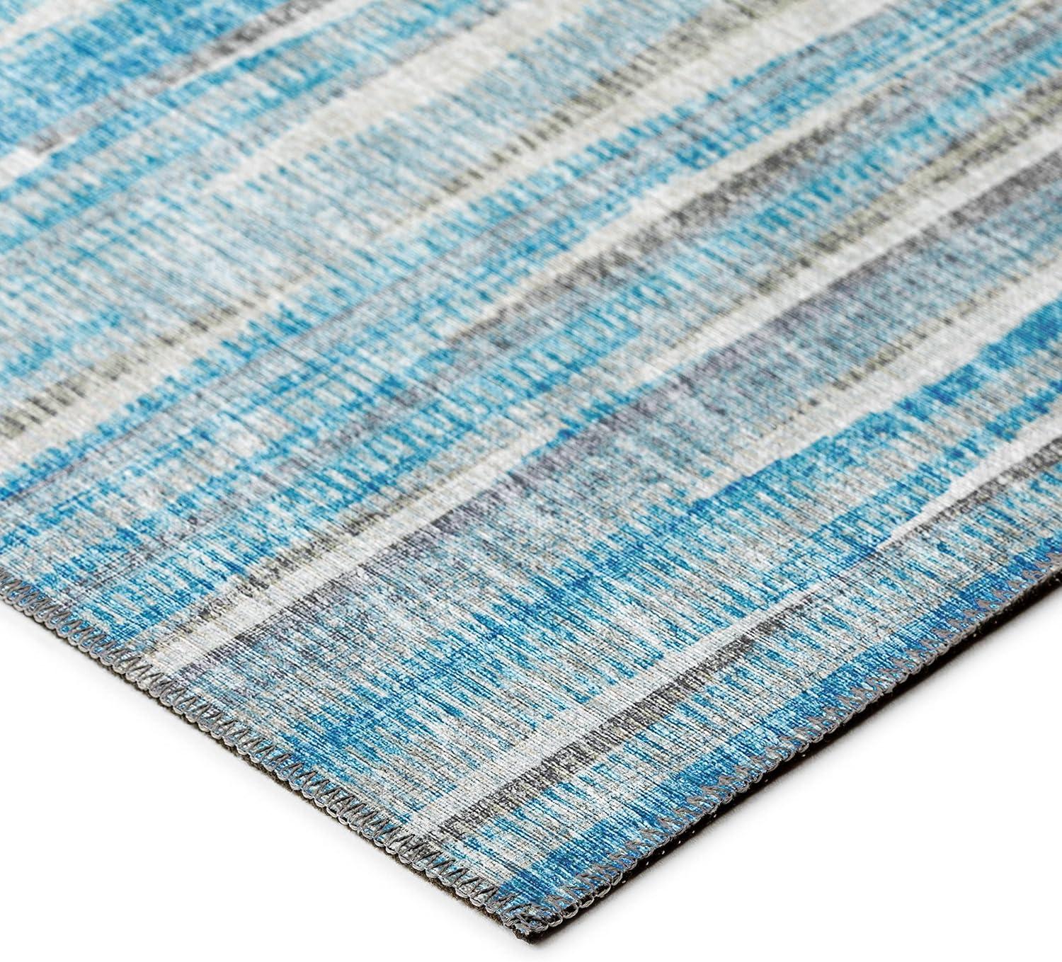 Blue and Gray Striped Chenille Washable Area Rug 5' x 7'