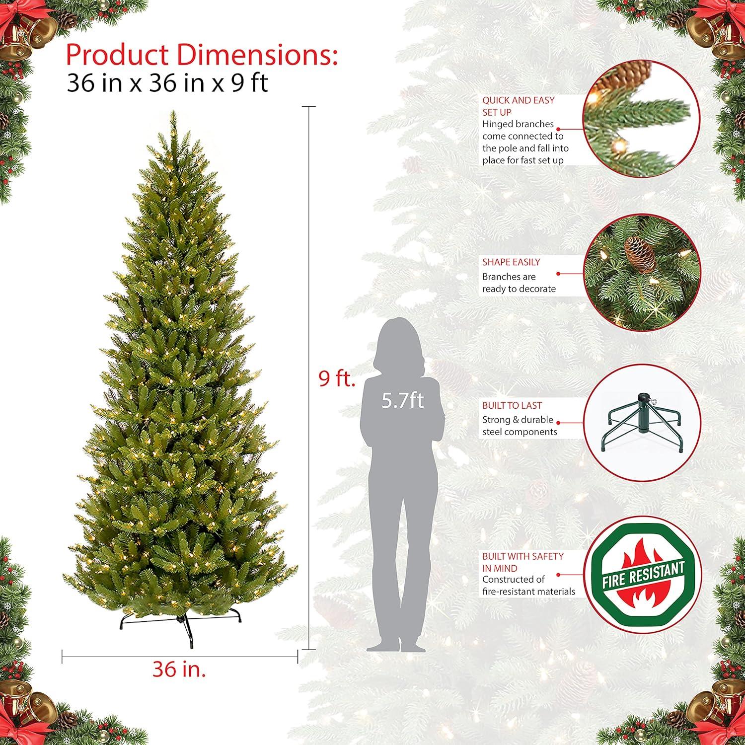 9 ft Pre-Lit Fraser Fir Pencil Artificial Christmas Tree with Clear Lights