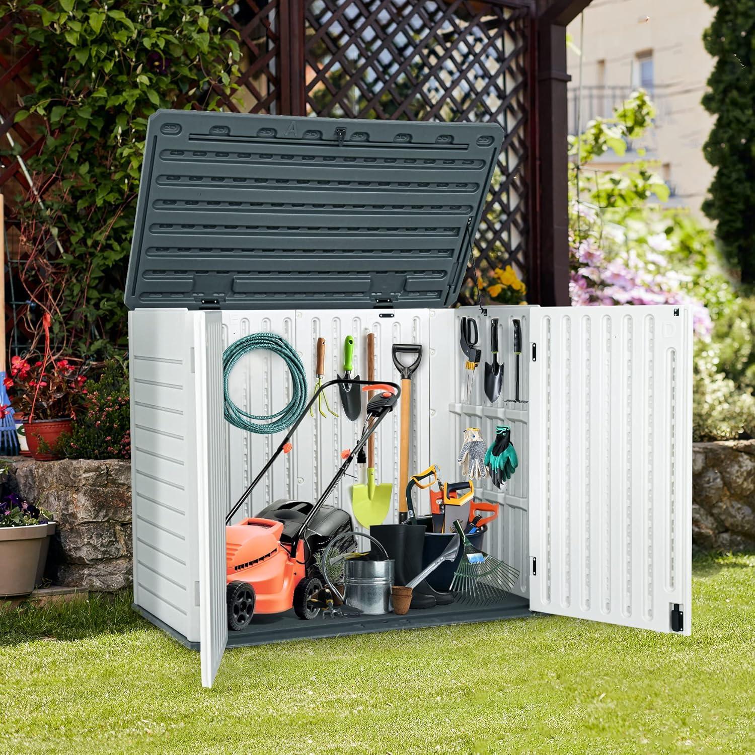 Light Gray Resin Waterproof Outdoor Storage Shed