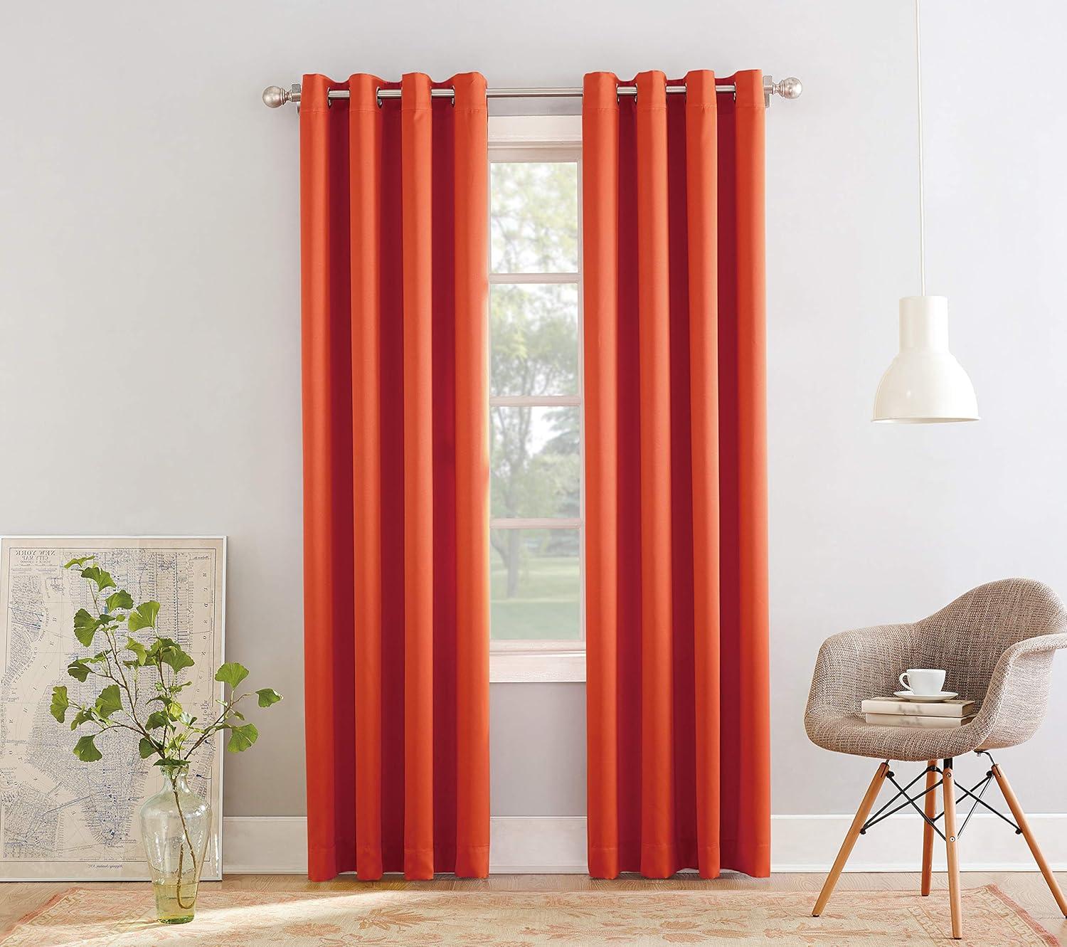 40"x84" Sun Zero Room Darkening Lazlo Grommet Curtain Panel Tangerine Orange: Modern Thermal Insulated, Energy Efficient