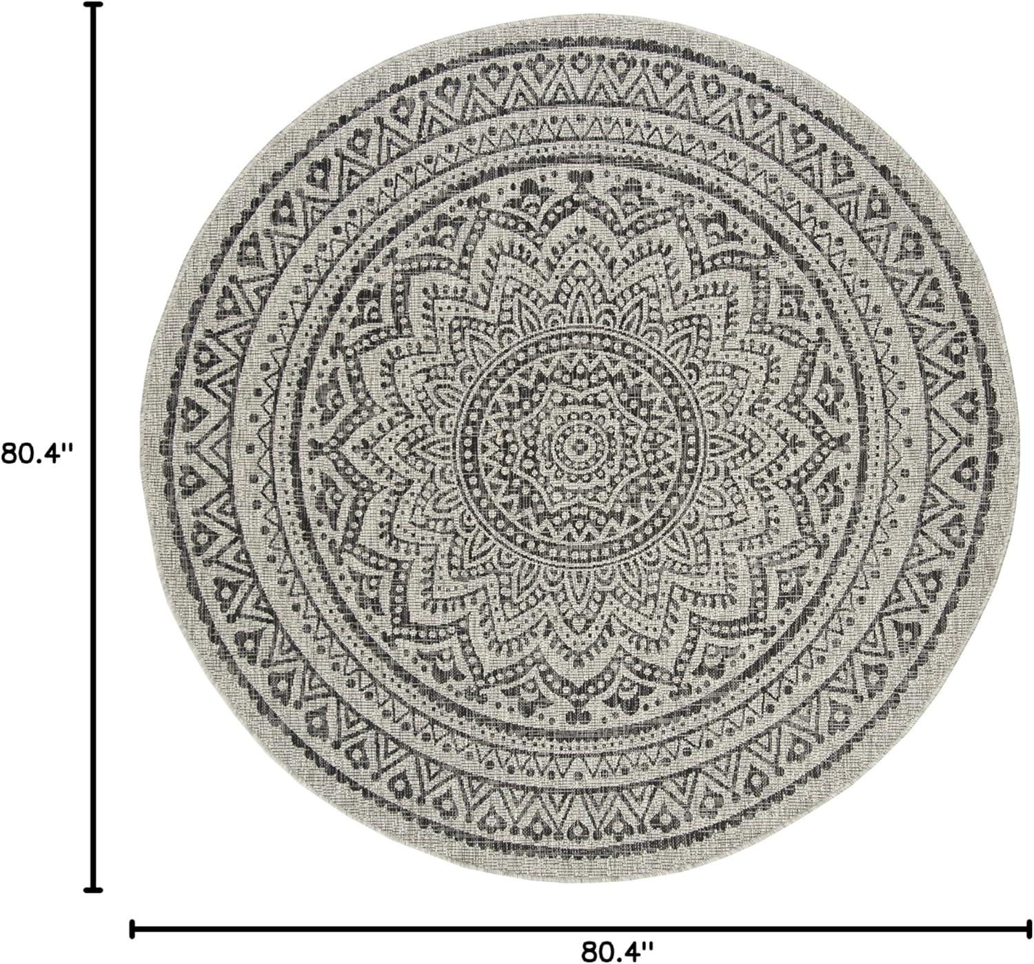 Courtyard CY8734 Power Loomed Indoor and Outdoor Area Rug - Light Grey/Black - 6'7" Round - Safavieh