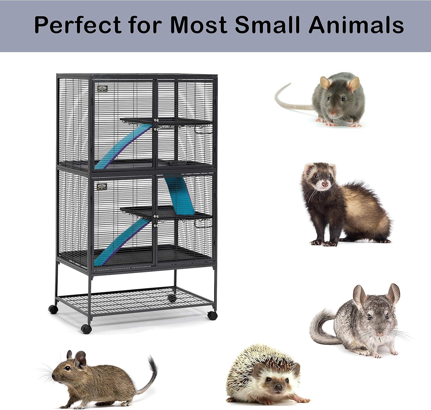 Gray Double Unit Small Animal Cage with Ramps and Shelves