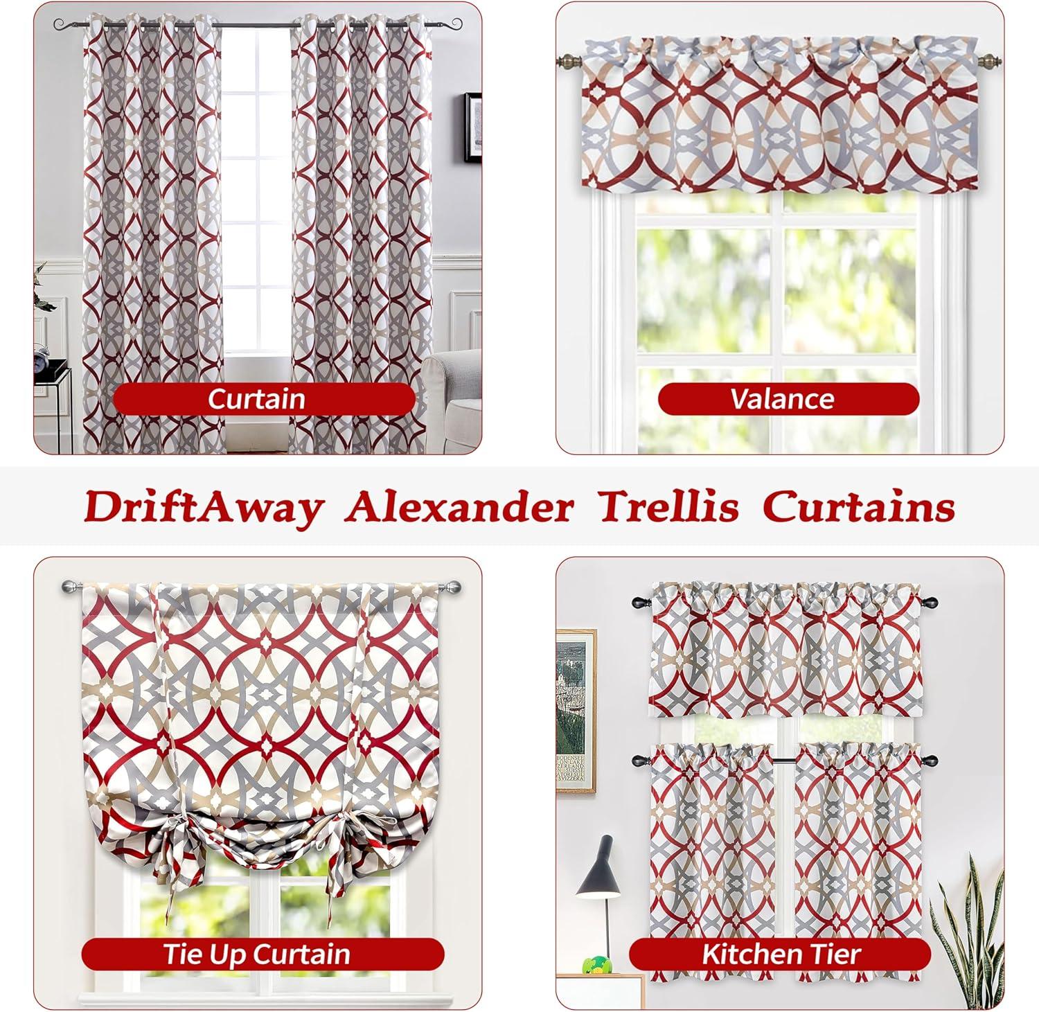 DriftAway Alexander Spiral Geo Trellis Pattern Window Curtain Valance Rod Pocket 52 Inch by 18 Inch Plus 2 Inch Header Red and Gray