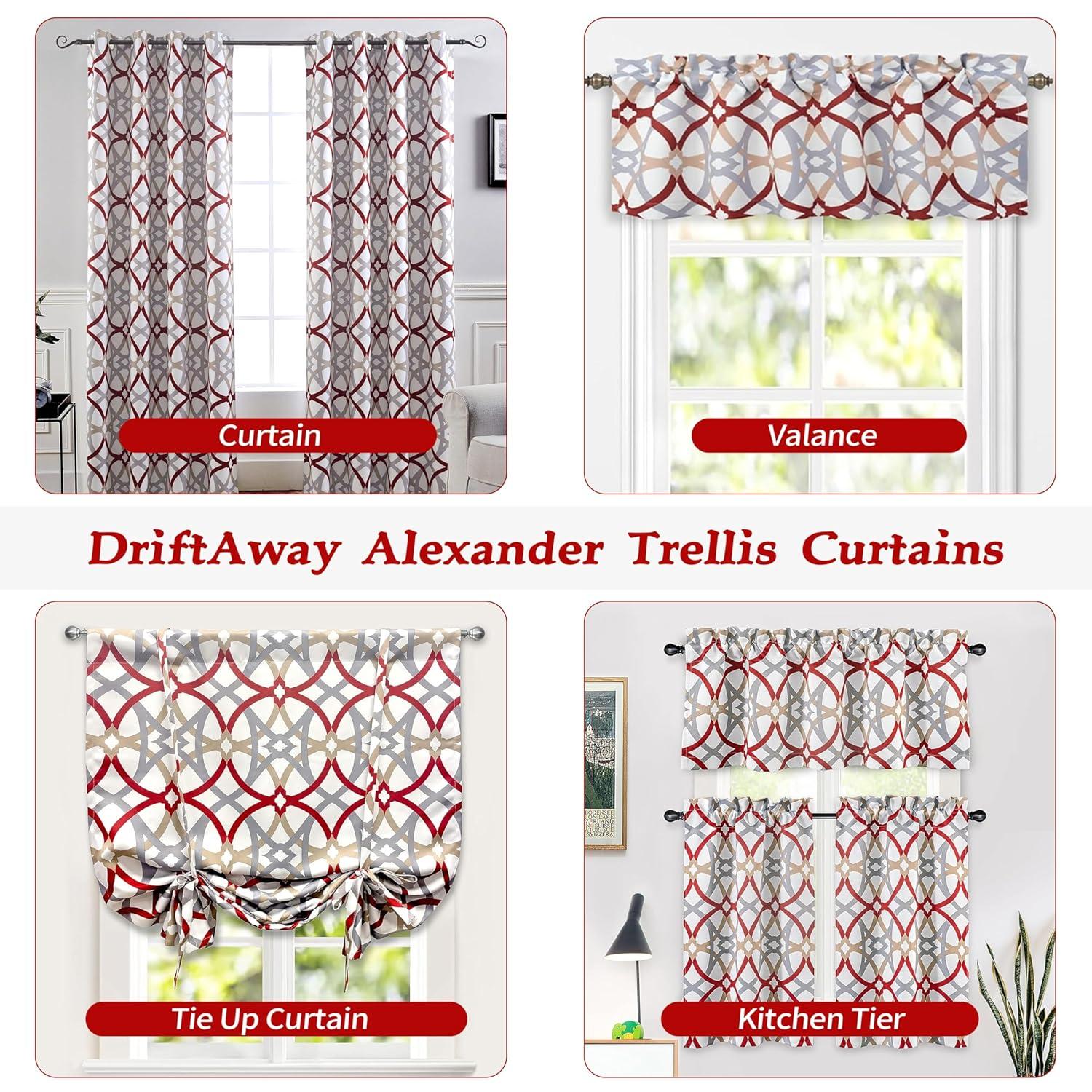 DriftAway Alexander Spiral Geo Trellis Pattern Window Curtain Valance Rod Pocket 52 Inch by 18 Inch Plus 2 Inch Header Red and Gray