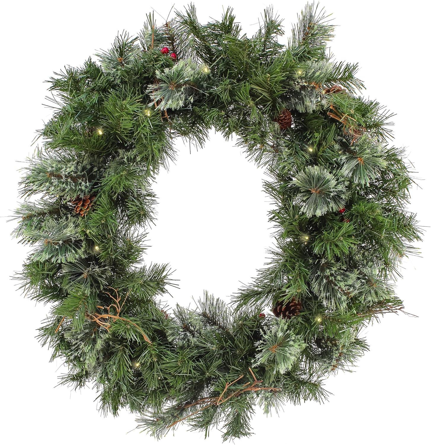 30" Prelit LED Glistening Pine Wreath White Lights - National Tree Company