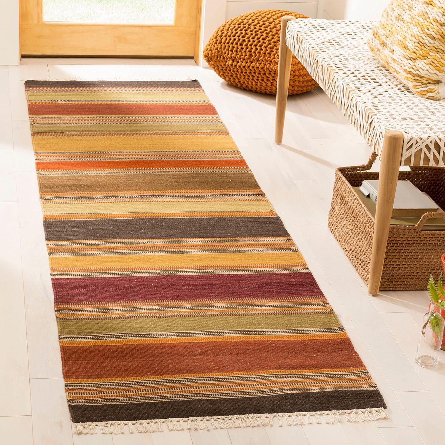 Southwestern Chic Red Stripe Handwoven Wool Square Rug