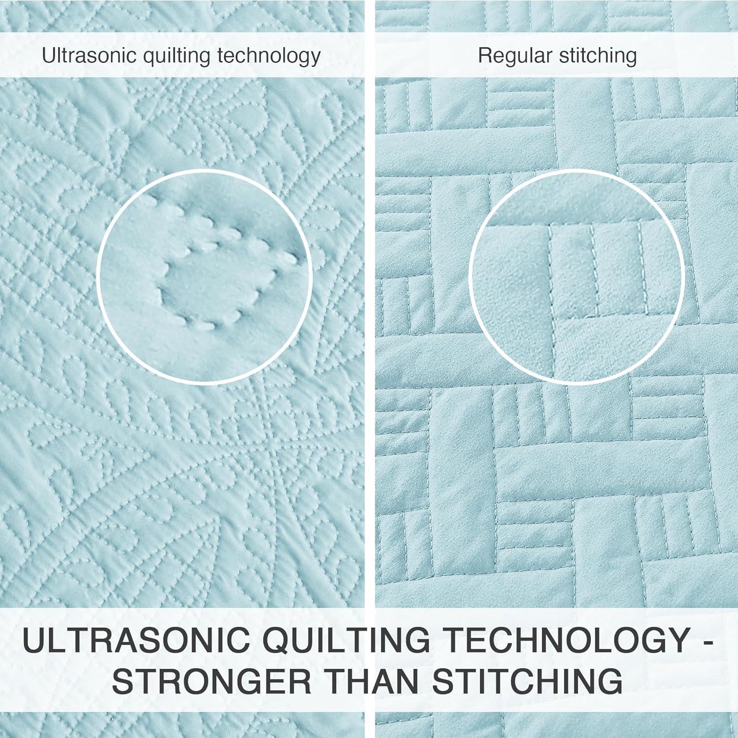 Love's cabin Quilts for Queen Bed Spa-Blue Bedspreads - Soft Bed Summer Lightweight Bedspread Comforter - Modern Style Coin Pattern Coverlet for All Season - 3 Pieces (1 Quilt, 2 Pillow Shams)