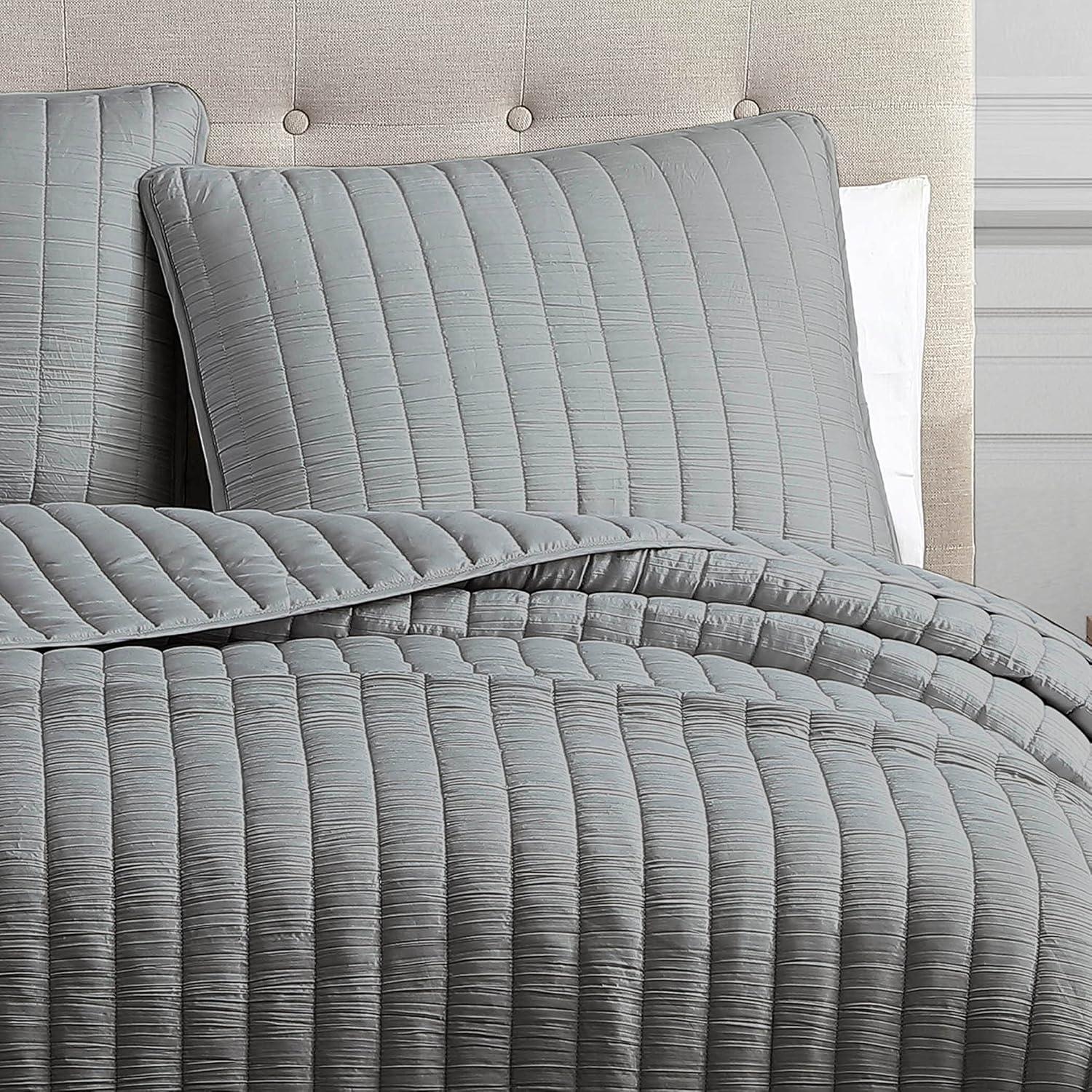 Riverbrook Home 3pc King Moonstone Quilt Bedding Set Dark Gray: Polyester, Machine Washable, No Flange