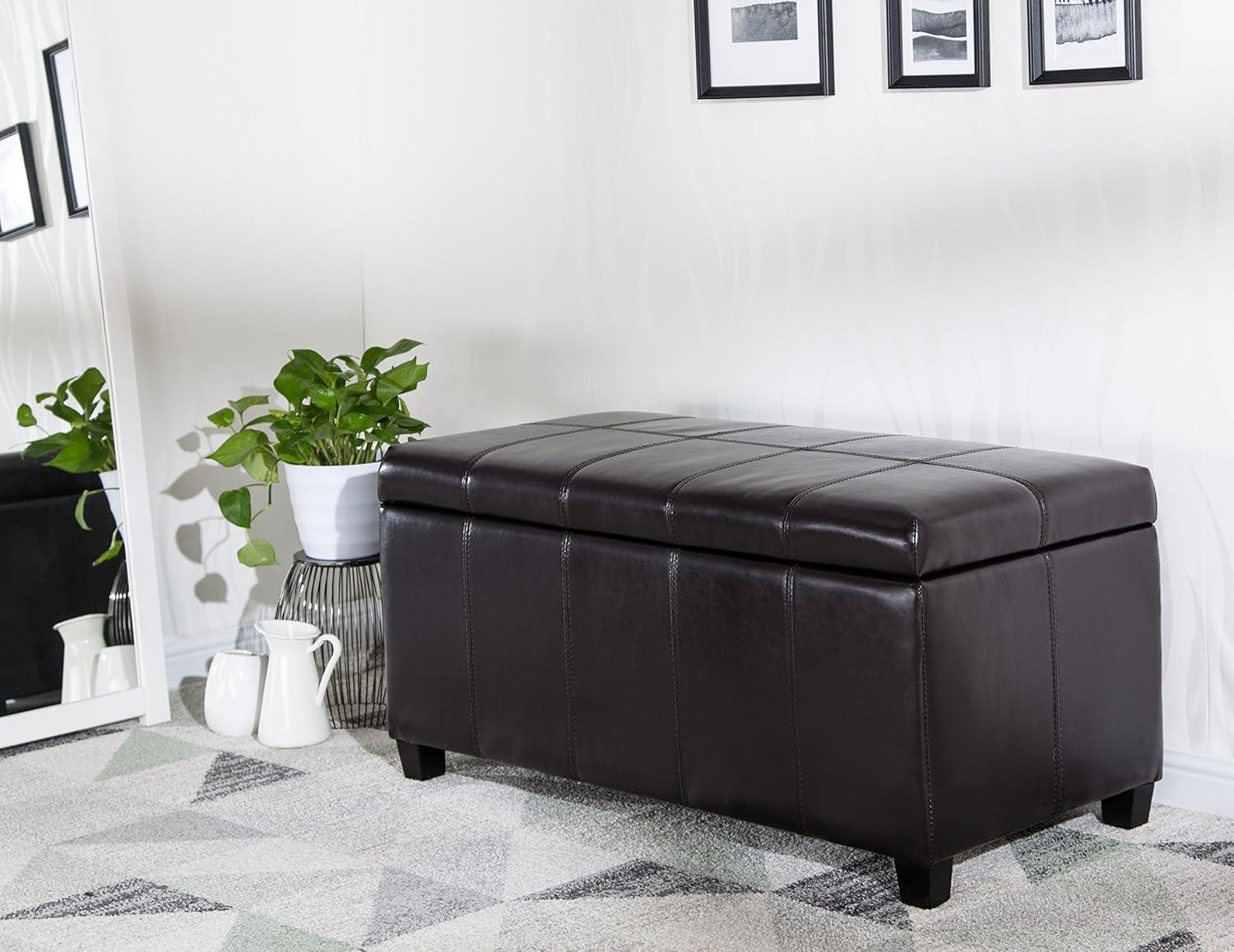 Russet Brown Faux Leather Rectangular Storage Ottoman