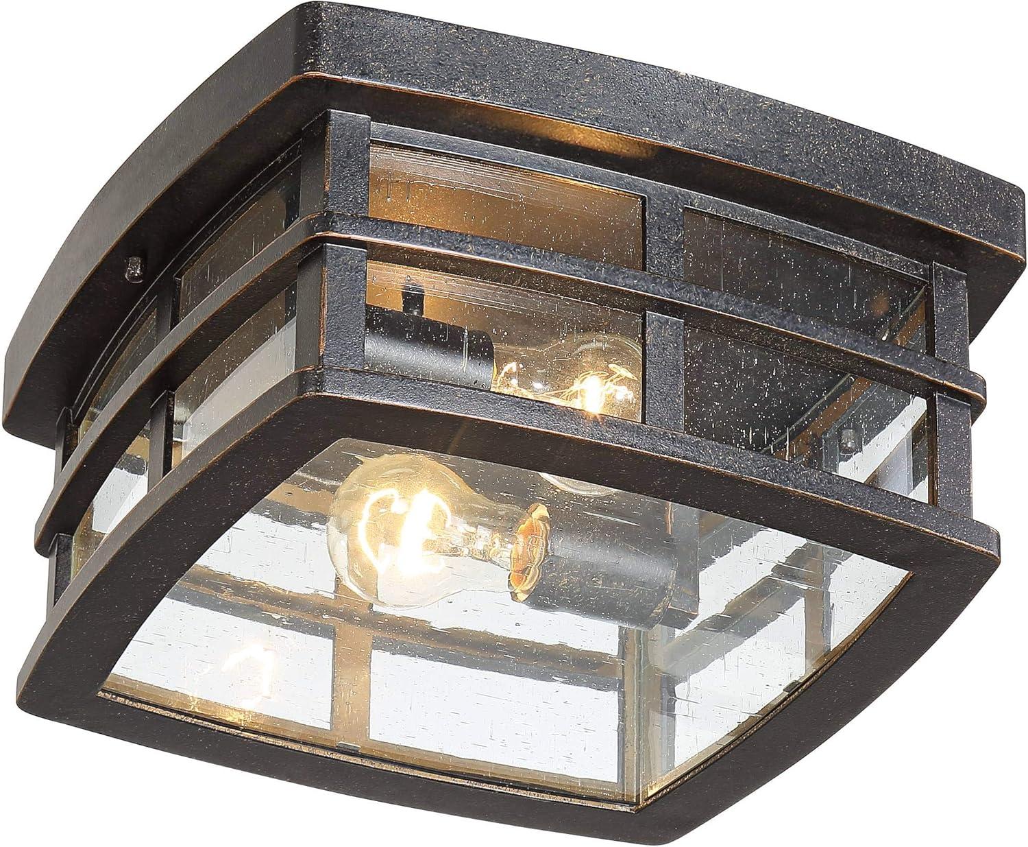 John Timberland Mission Flush Mount Outdoor Ceiling Light Fixture Oil Rubbed Bronze 12" Clear Seedy Glass for Exterior House Porch Patio Deck